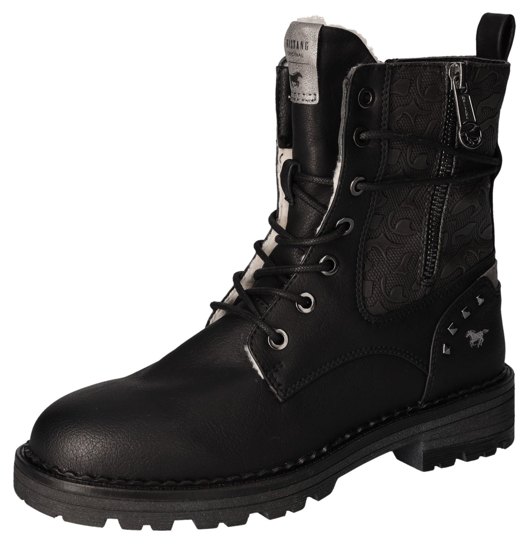 Mustang Shoes Winterlaarzen hakken, winter-enkellaars, veterschoenen, logo-opschriften