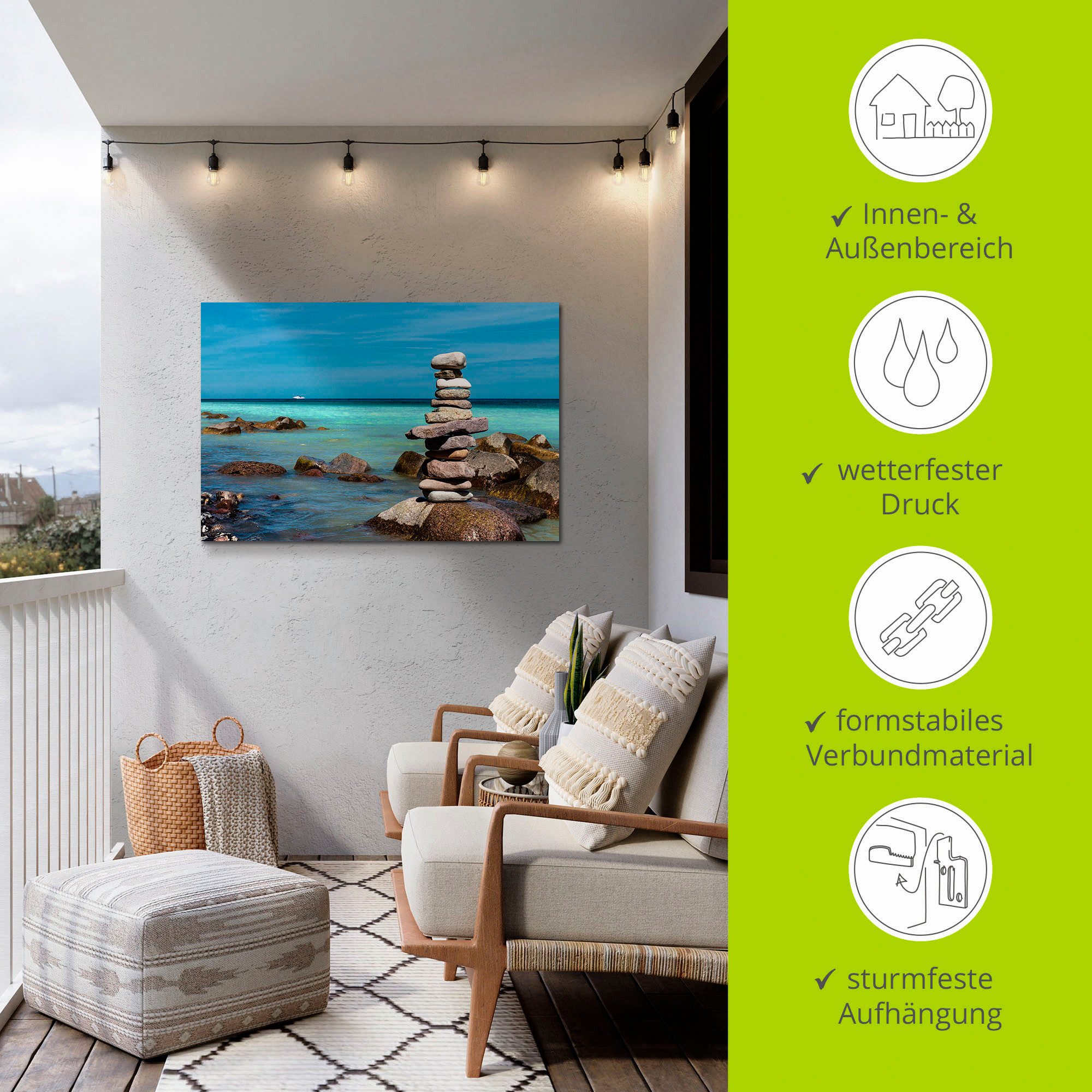 Artland Artprint Stenen aan de kust van de Oostzee als artprint van aluminium, artprint voor buiten, muursticker in diverse maten