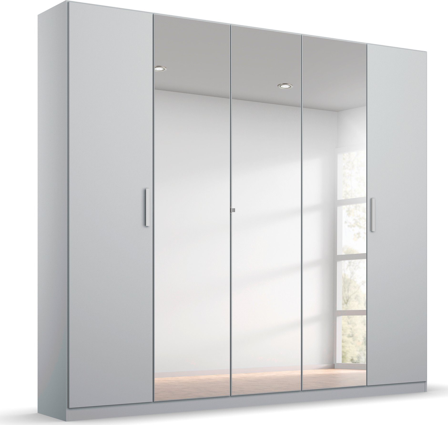 rauch Draaideurkast Koluna met spiegel, inclusief 2 lades en extra planken kledingkasten maat 226 cm x 229 cm x 54 cm grijs