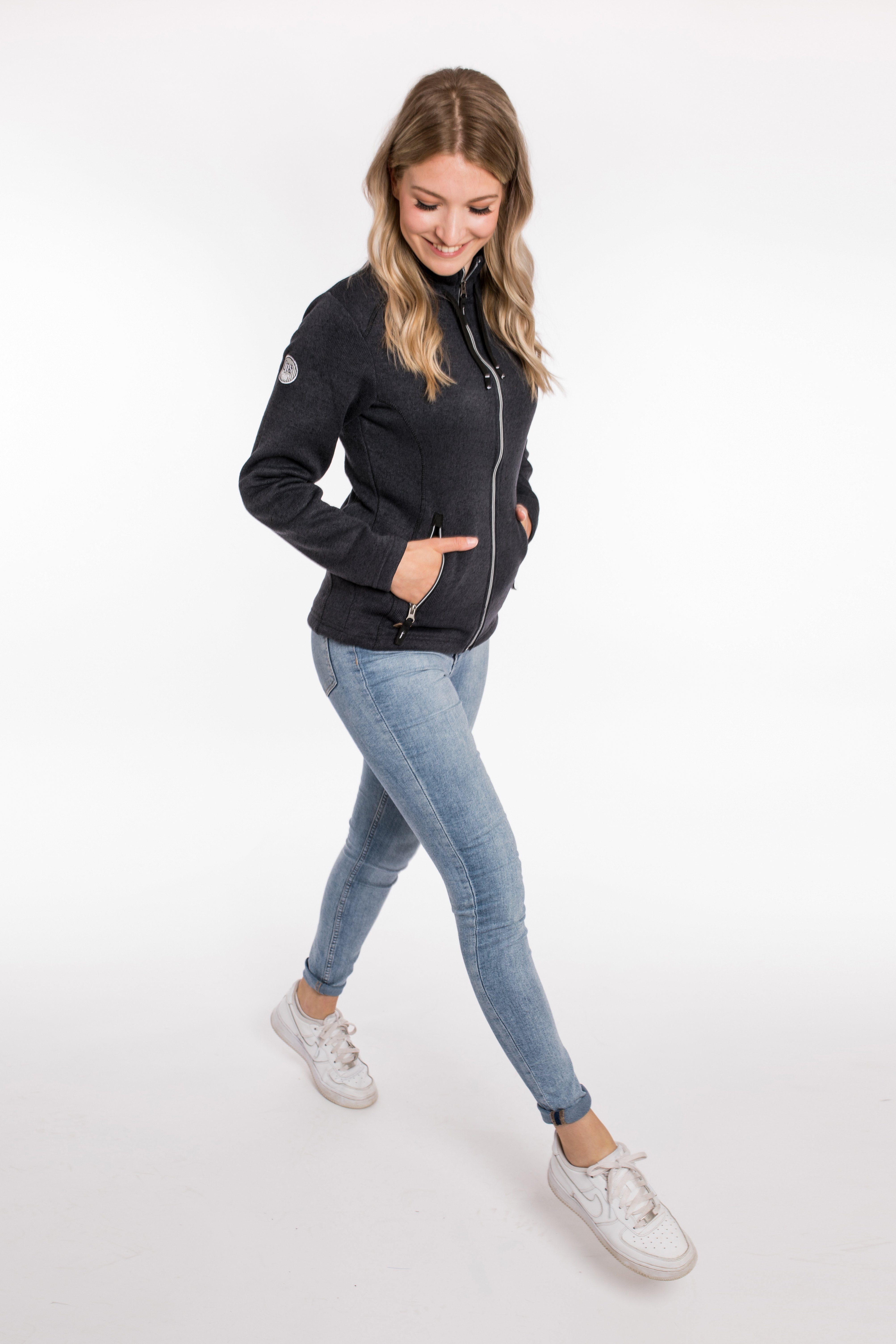 DEPROC Active Gebreid fleecejack LUVERNE WOMEN Contrasterende ritssluiting