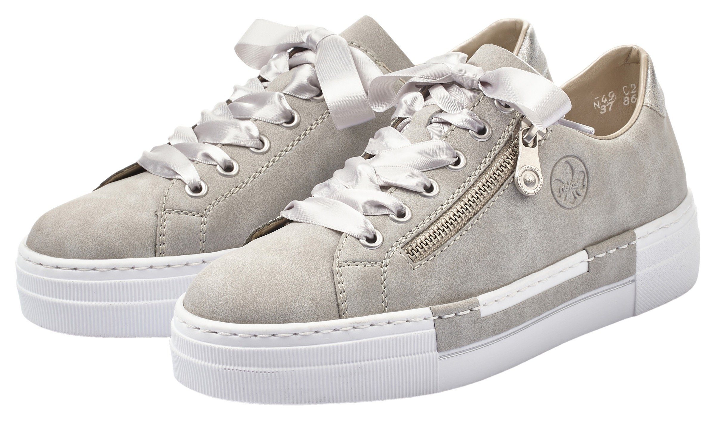 Rieker Plateausneakers met decoratieve rits, vrijetijdsschoen, lage schoen, veterschoen