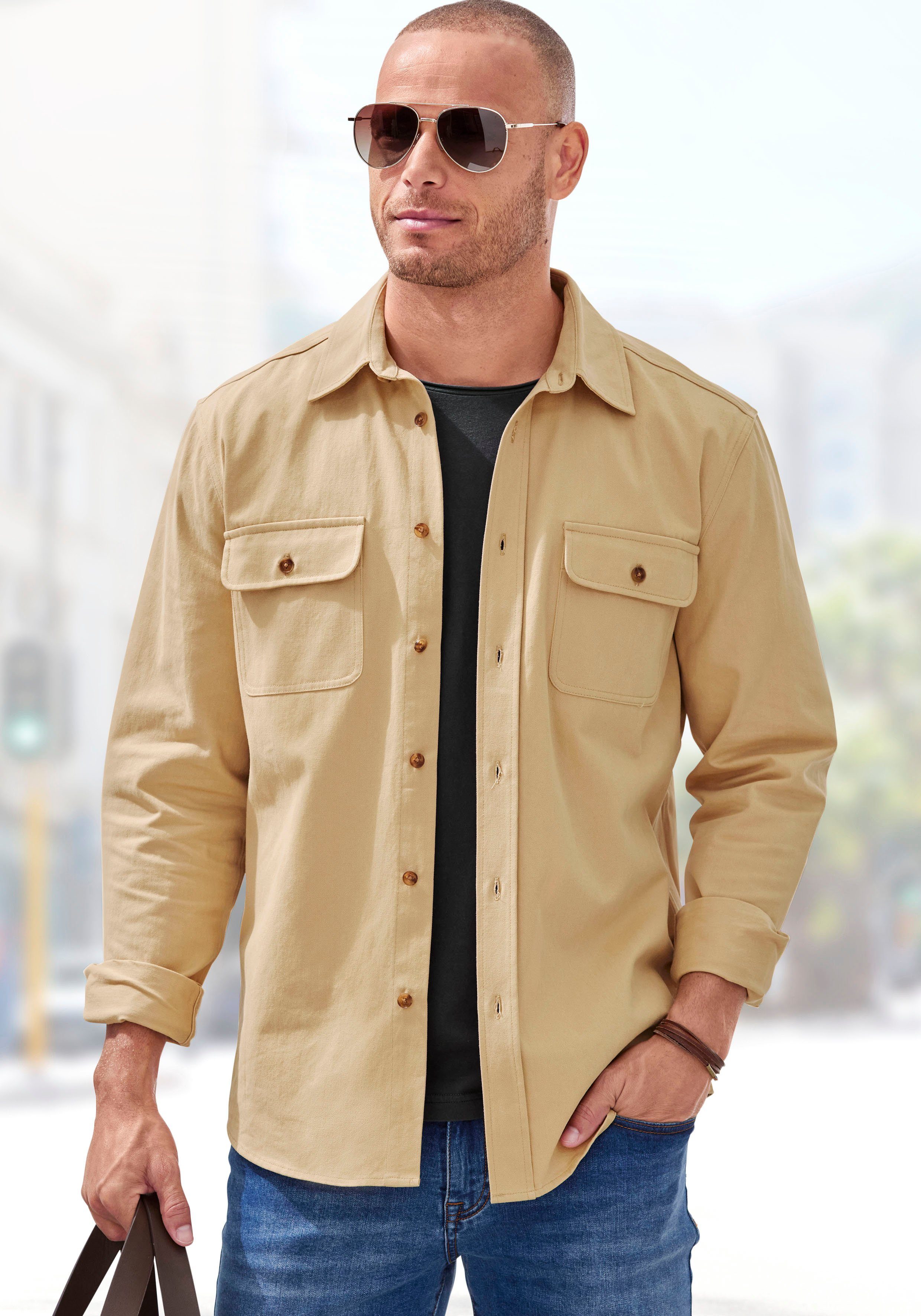 John Devin Overhemd met lange mouwen Coole overshirt Overshirt van puur katoen, met opgestikte zakken