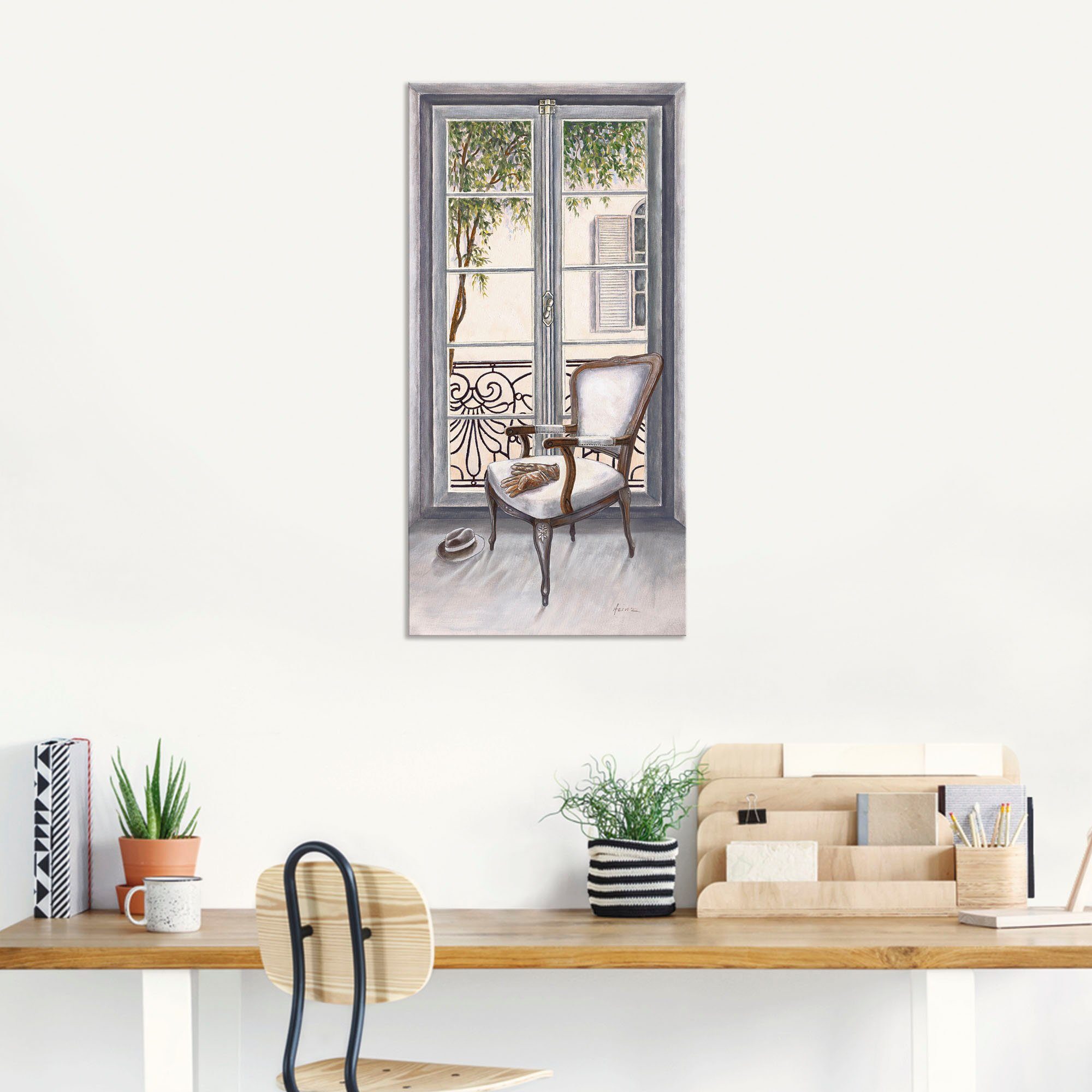 Artland Artprint Fauteuil voor een raam als artprint van aluminium, artprint voor buiten, artprint op linnen, poster, muursticker