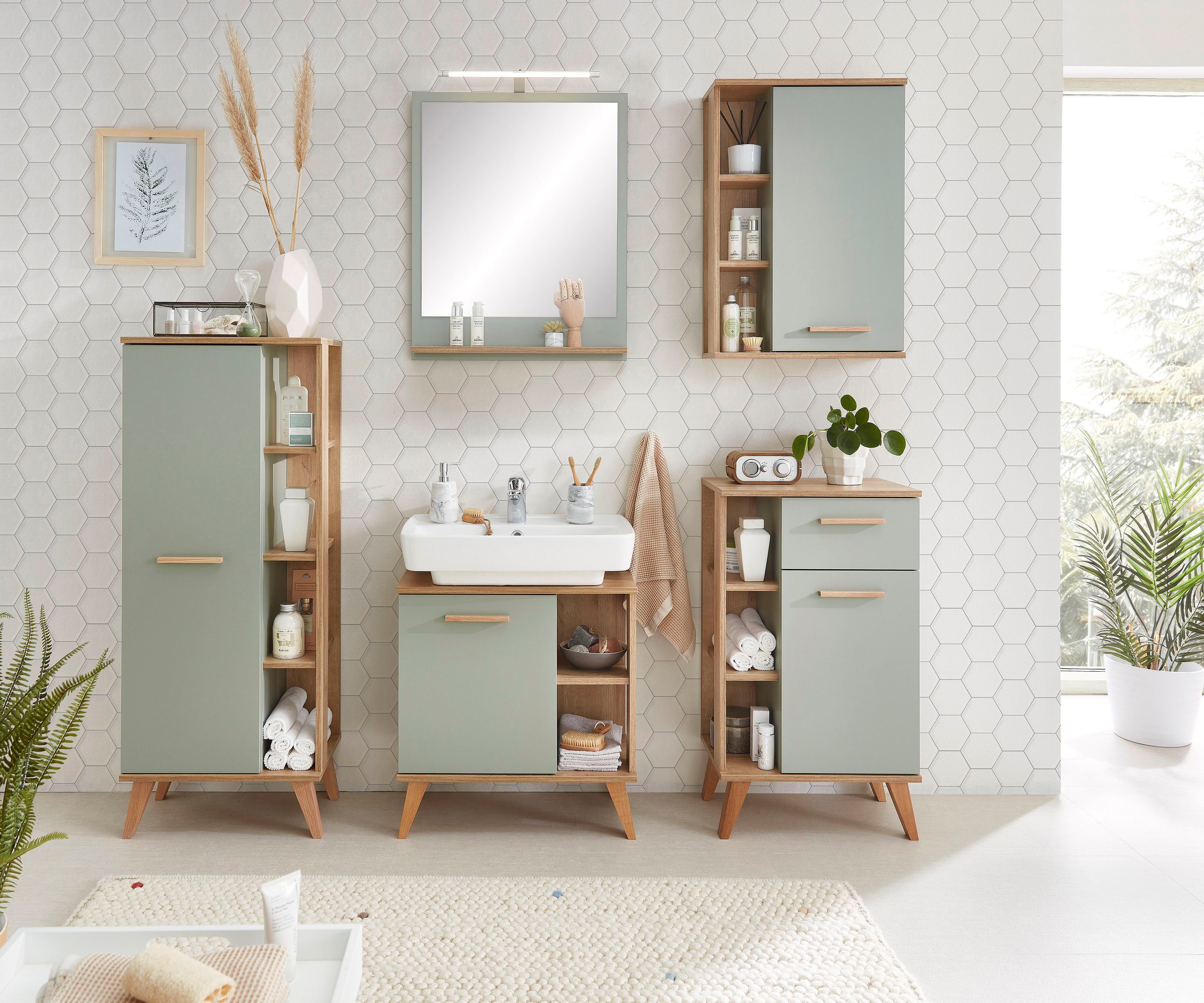 Saphir Hangend kastje Quickset badkamerkast 50,5 cm breed met 1 deur en 2 glazen legplanken