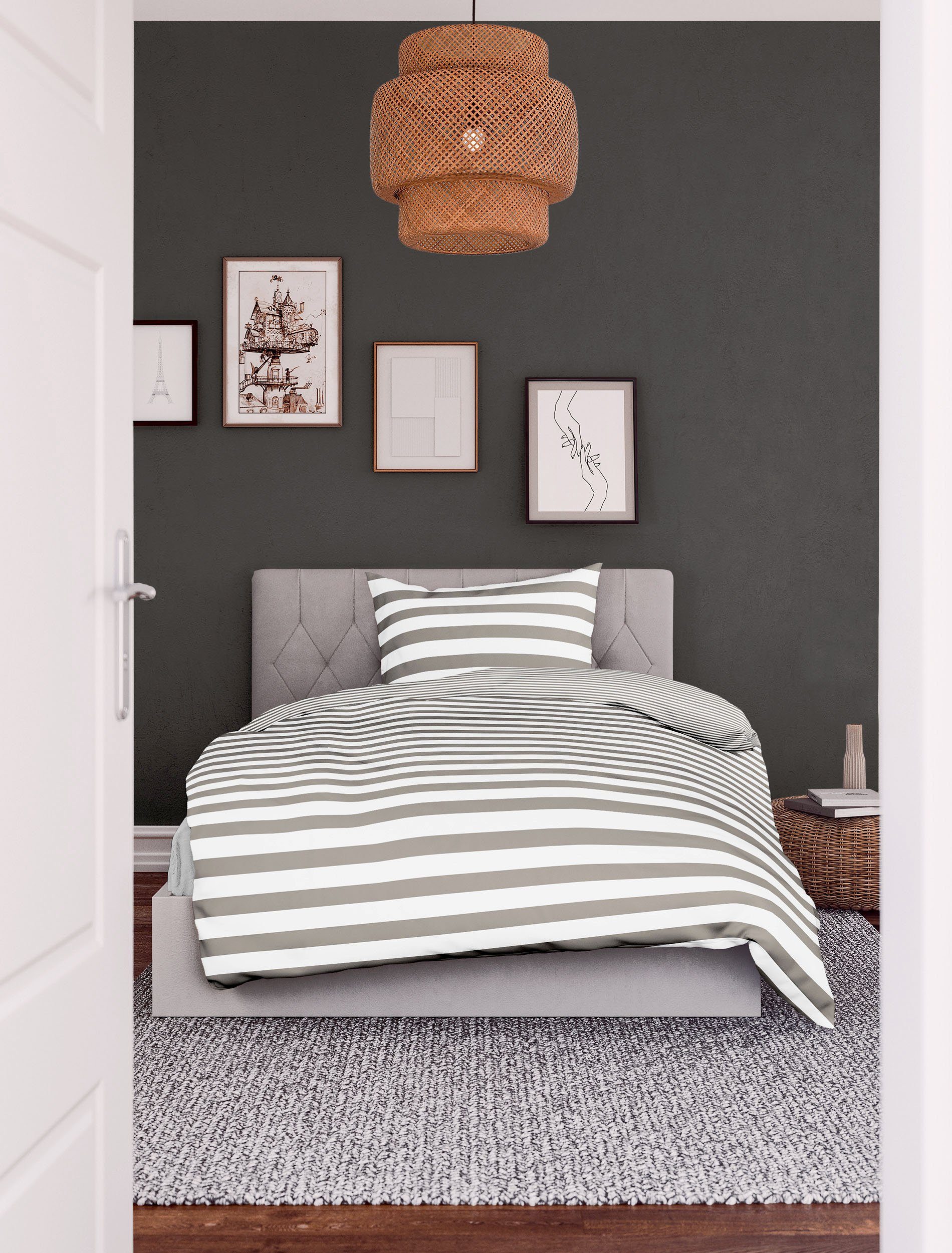 BIERBAUM Beddengoed Modern Stripes Mako-satijn, 100% katoen, gestreept, onderhoudsvriendelijk (2-delig)