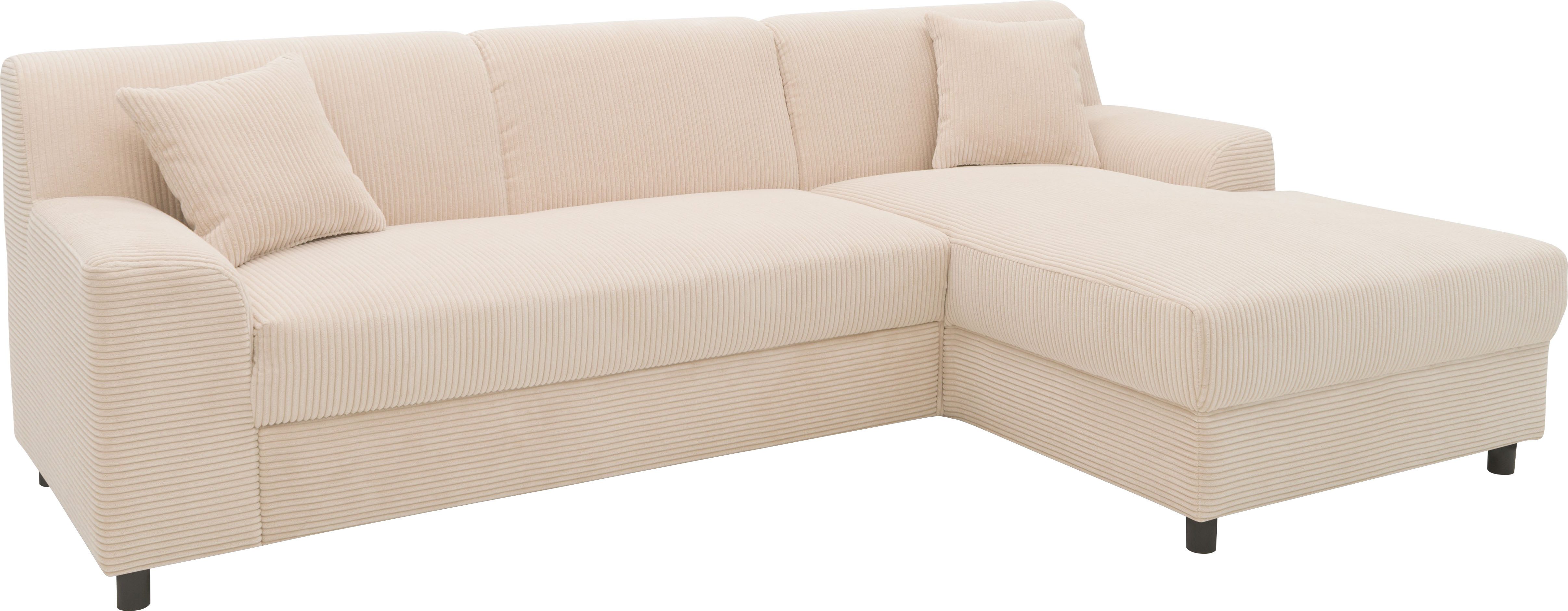 INOSIGN Hoekbank Turah 2, L-vorm, in Cord en waterafstotende microvezel, Vering B/D/H: 241/146/79 cm, incl. sierkussen, optioneel met bedfunctie