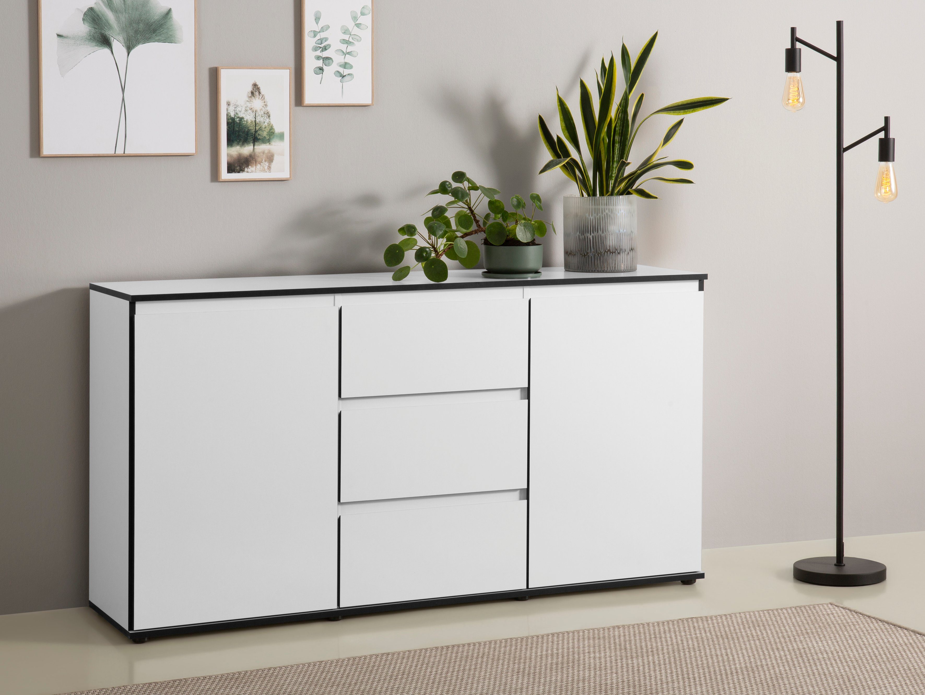 HELA Dressoir Ariana met schuinverwerkte verzonken grepen, breedte 160 cm dressoirs wit