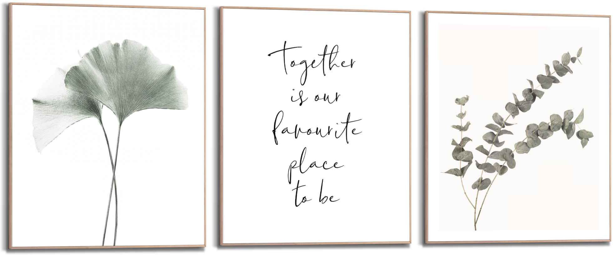 Reinders! Artprint Samen eucalyptus - plant - ginkgo - natuur - liefde (3-delig)