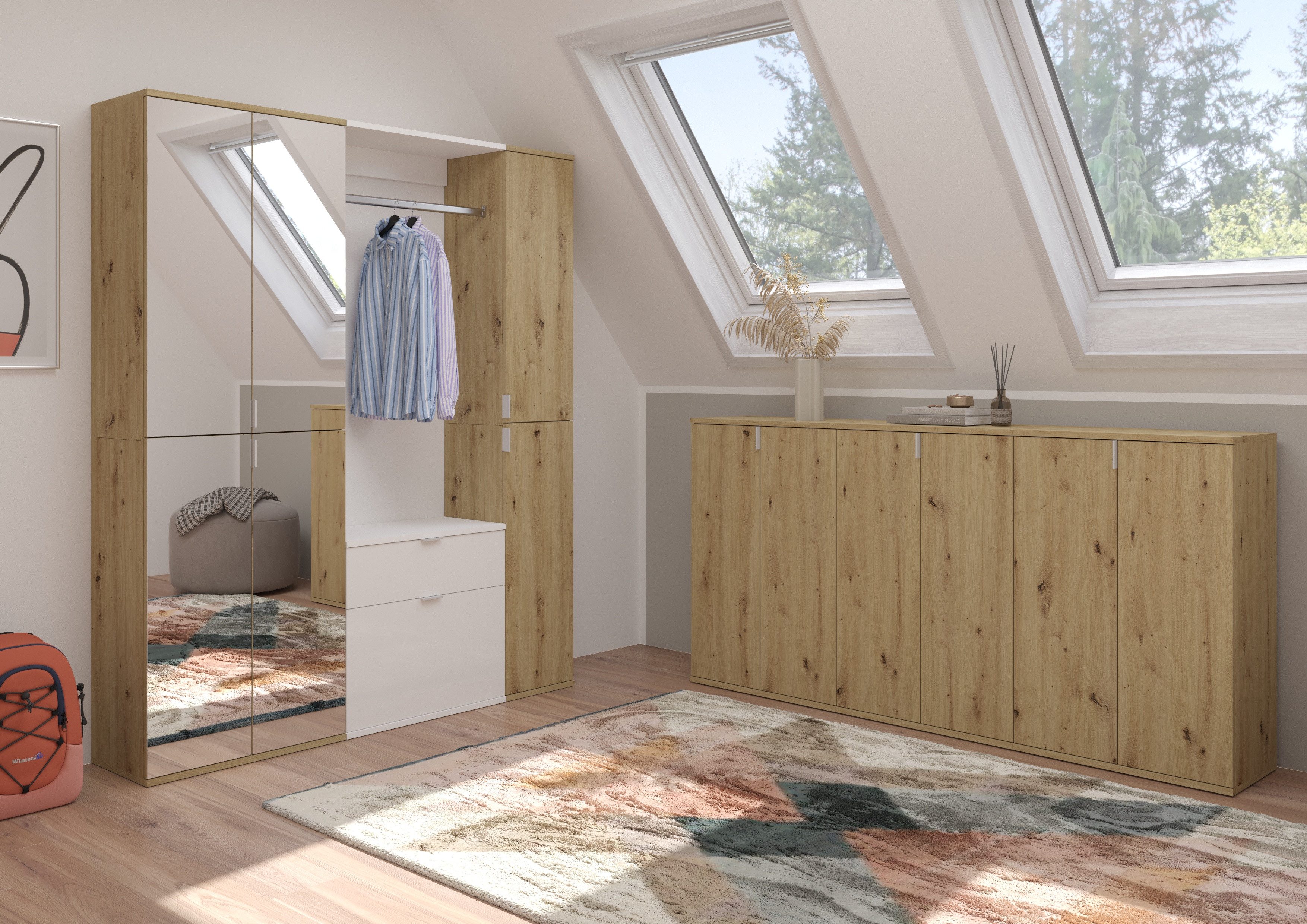 INOSIGN Halmeubelset Trondheim, Breedte 152 cm, 5-delig, bestaande uit: 2x garderobekast, 1 commode, 1 kledingstang, 1 legplank (set, 4-delig)