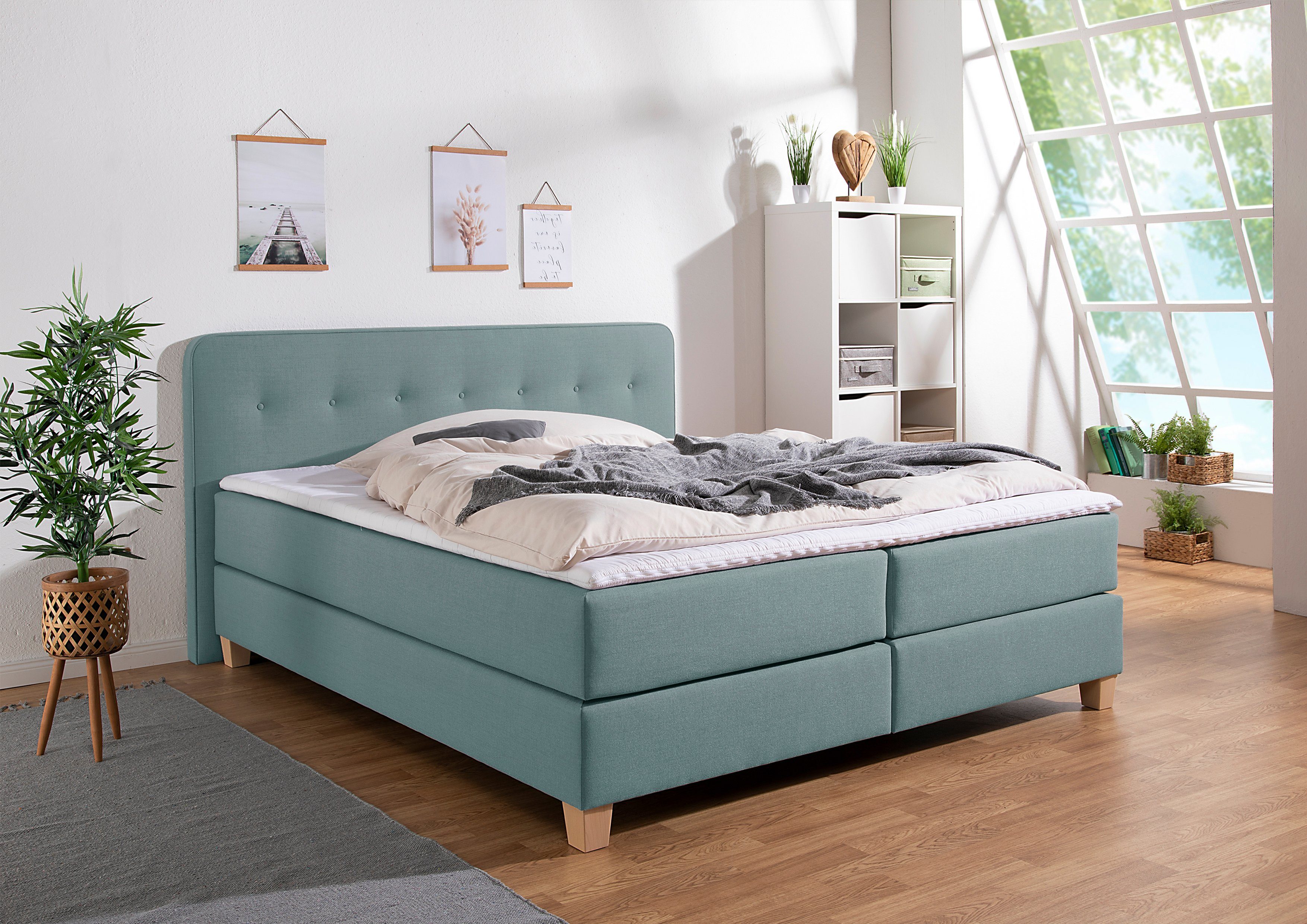 Home affaire Boxspring Fargo in extra lang 220 cm, met topmatras, 3 uitvoeringen, 4, breedten boxsprings groen
