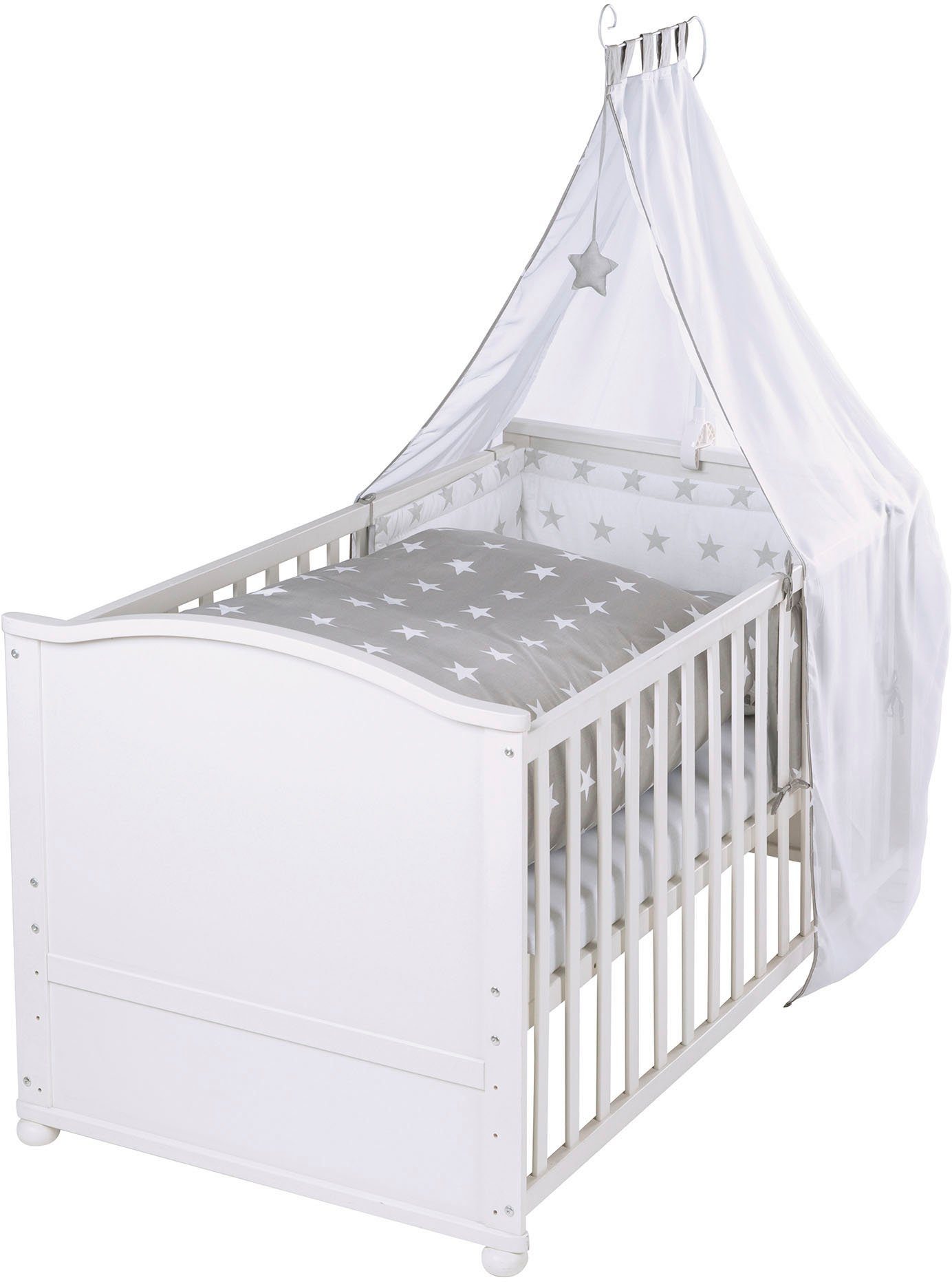 Roba® Compleet bed Little Stars, 70x140 cm Matras, kinderbedset en hemel, tot kinderbed om te bouwen (6-delig)