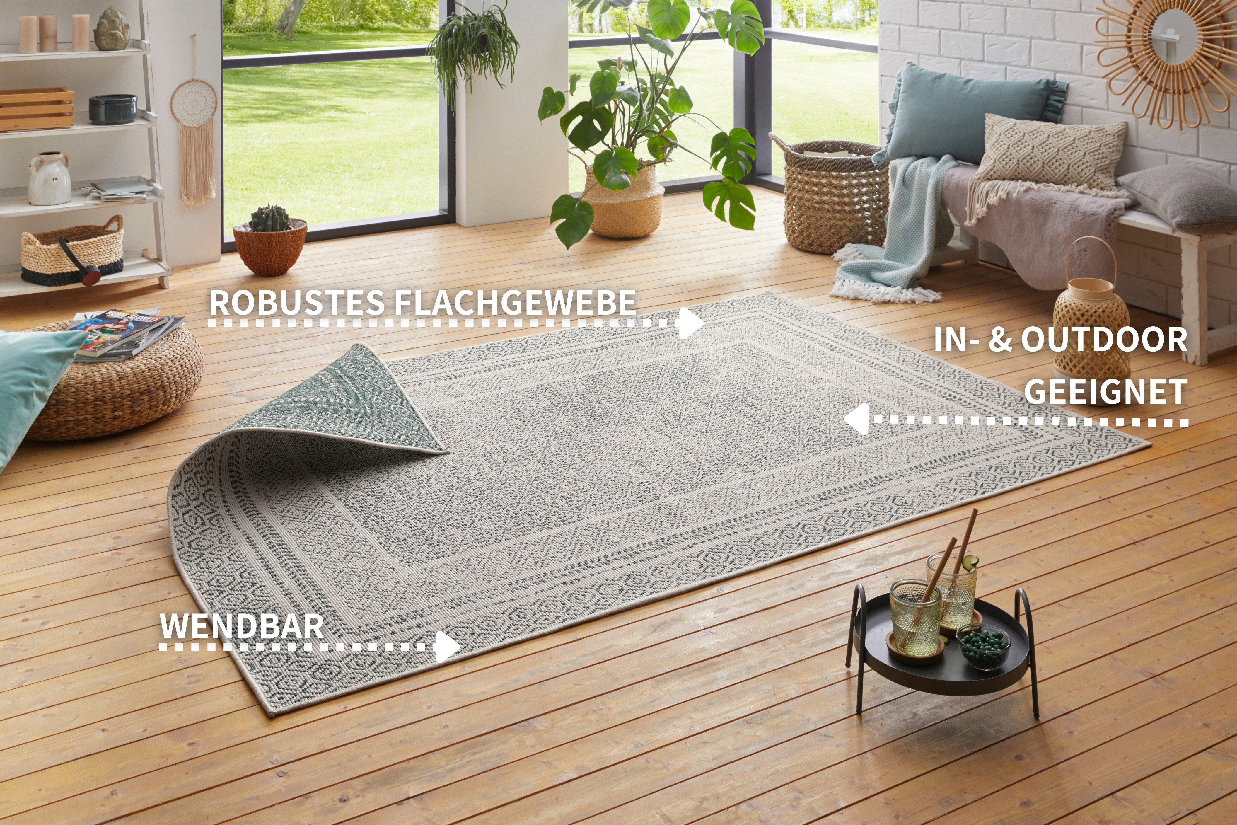my home Vloerkleed Bernard omkeerbaar tapijt ook als loper, robuust, onderhoudsvriendelijk, vlakweefsel, binnen en buiten