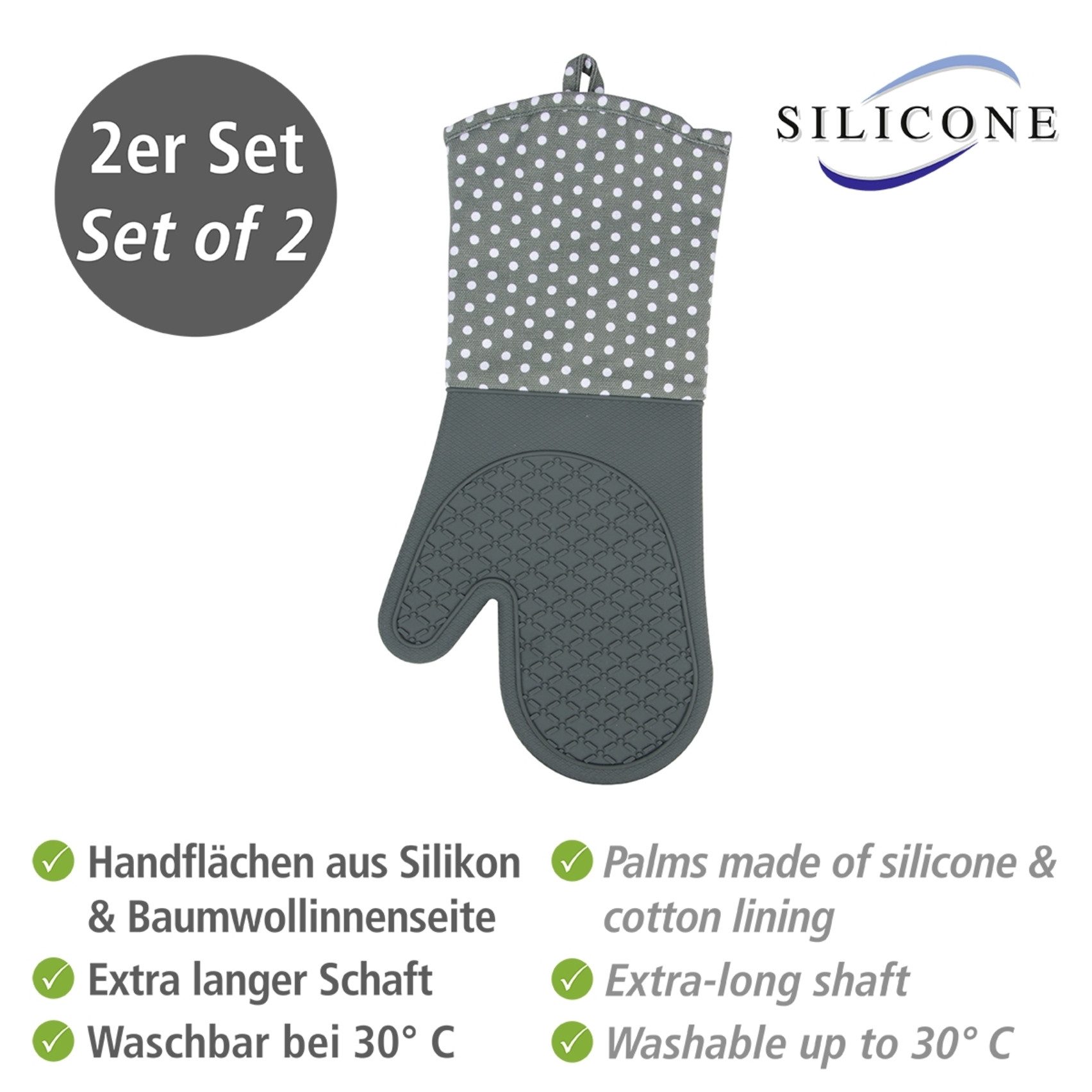 WENKO Ovenwanten Model Silicoon Oven- en grillhandschoenen, hittebescherming, katoen binnenkant, 1 paar (set, 2-delig)