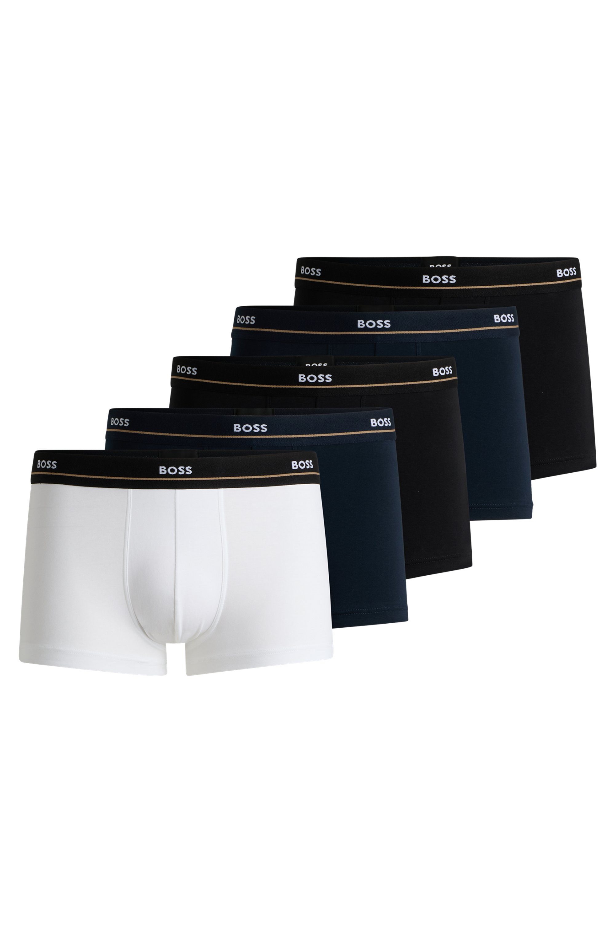 BOSS Trunk 5P Essential met modieuze, gedeeltelijk contrasterende boss logo-elastische tailleband (5 stuks, Set van 5)