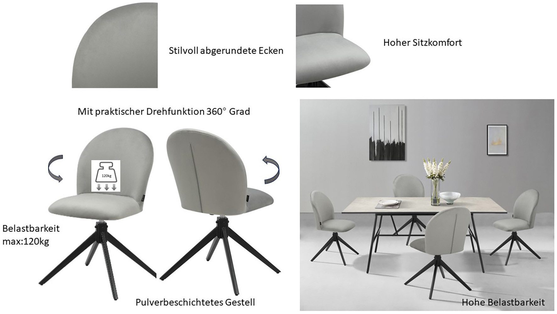 Home affaire Eetkamerstoel Tempa, TOPSELLER!, OTTOs keuze Draaisteel met 360 graden draaifunctie (set, 2 stuks)