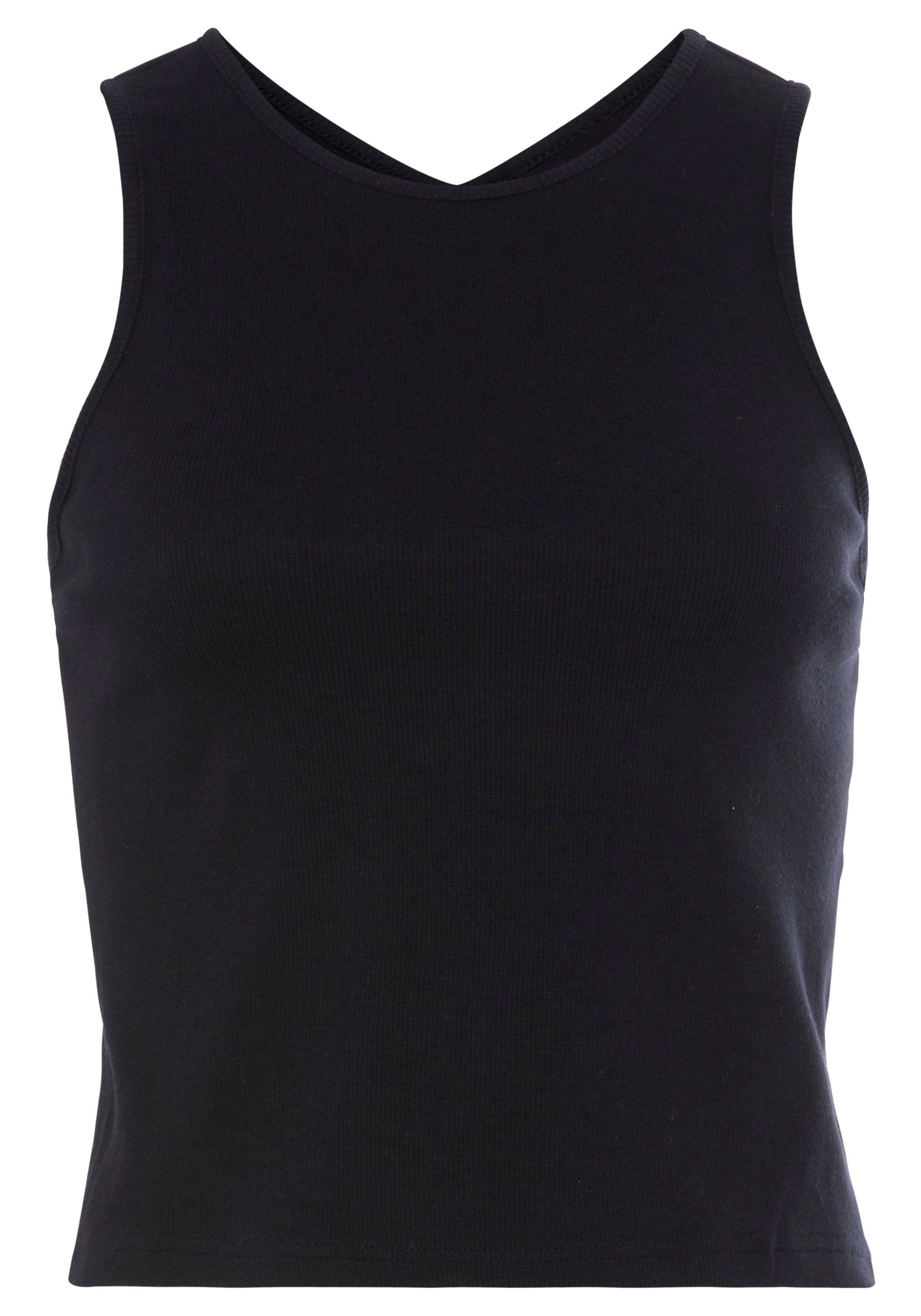 s.Oliver RED LABEL Beachwear Geribde tanktop met cut-outs op de rug, sportief dametop van elastisch katoen