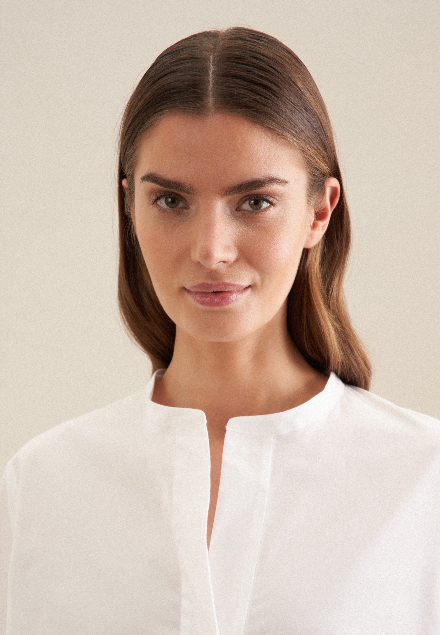 seidensticker Klassieke blouse Zwarte roos Lange mouwen ronde hals uni