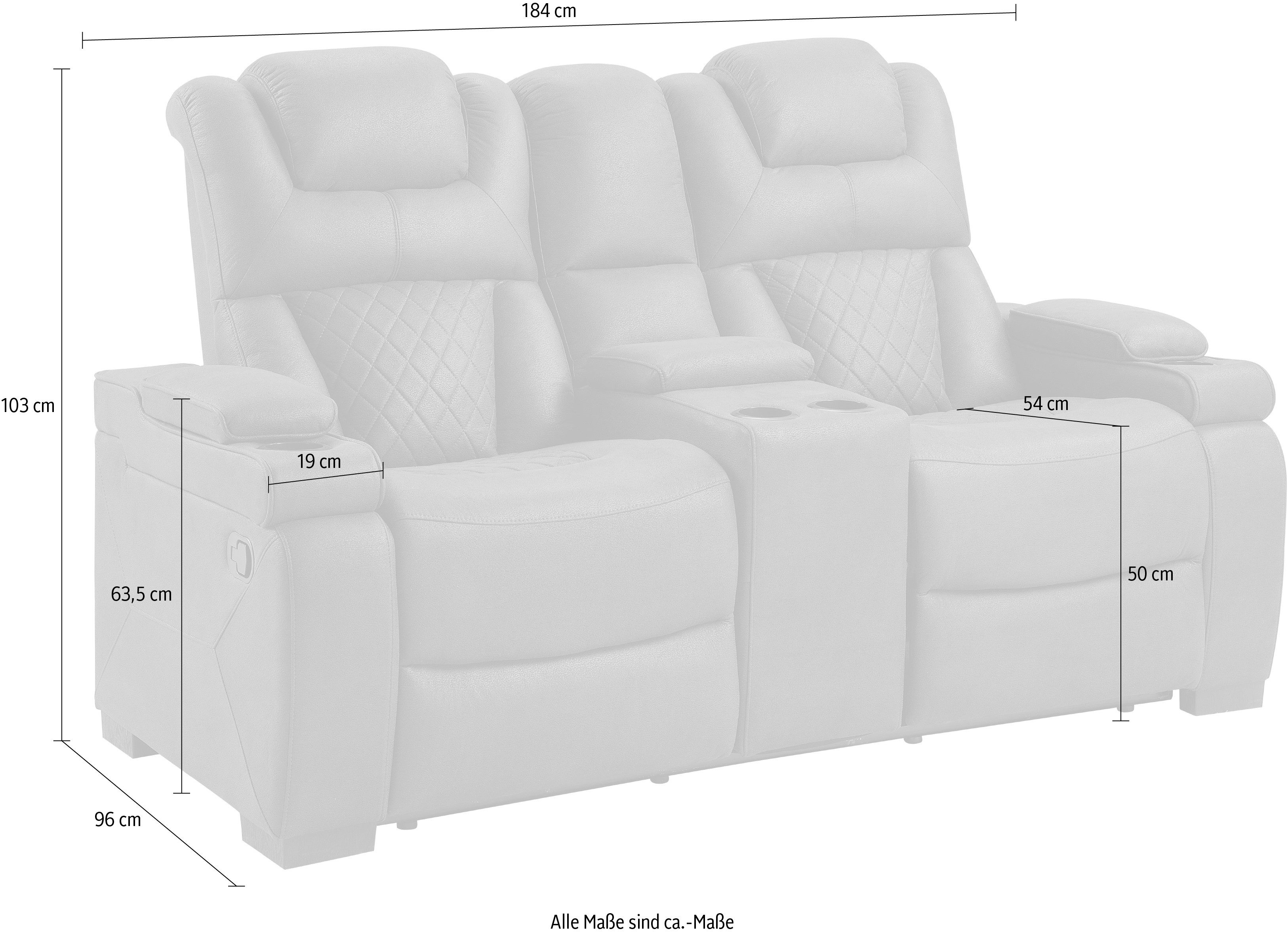 ATLANTIC home collection 2-zitsbank Faris Twee relaxfuncties, middenconsole met opbergruimte en bekerhouder