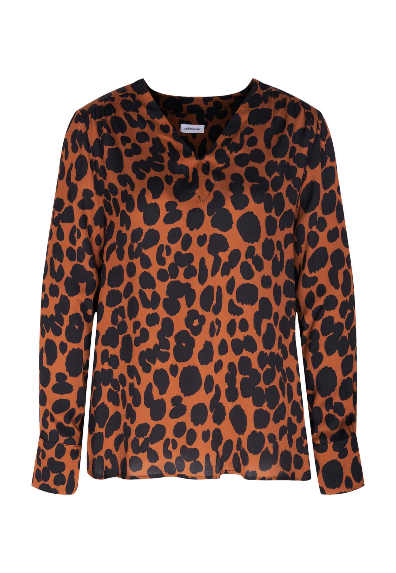 seidensticker Shirtblouse Zwarte roos Lange mouwen V-hals print