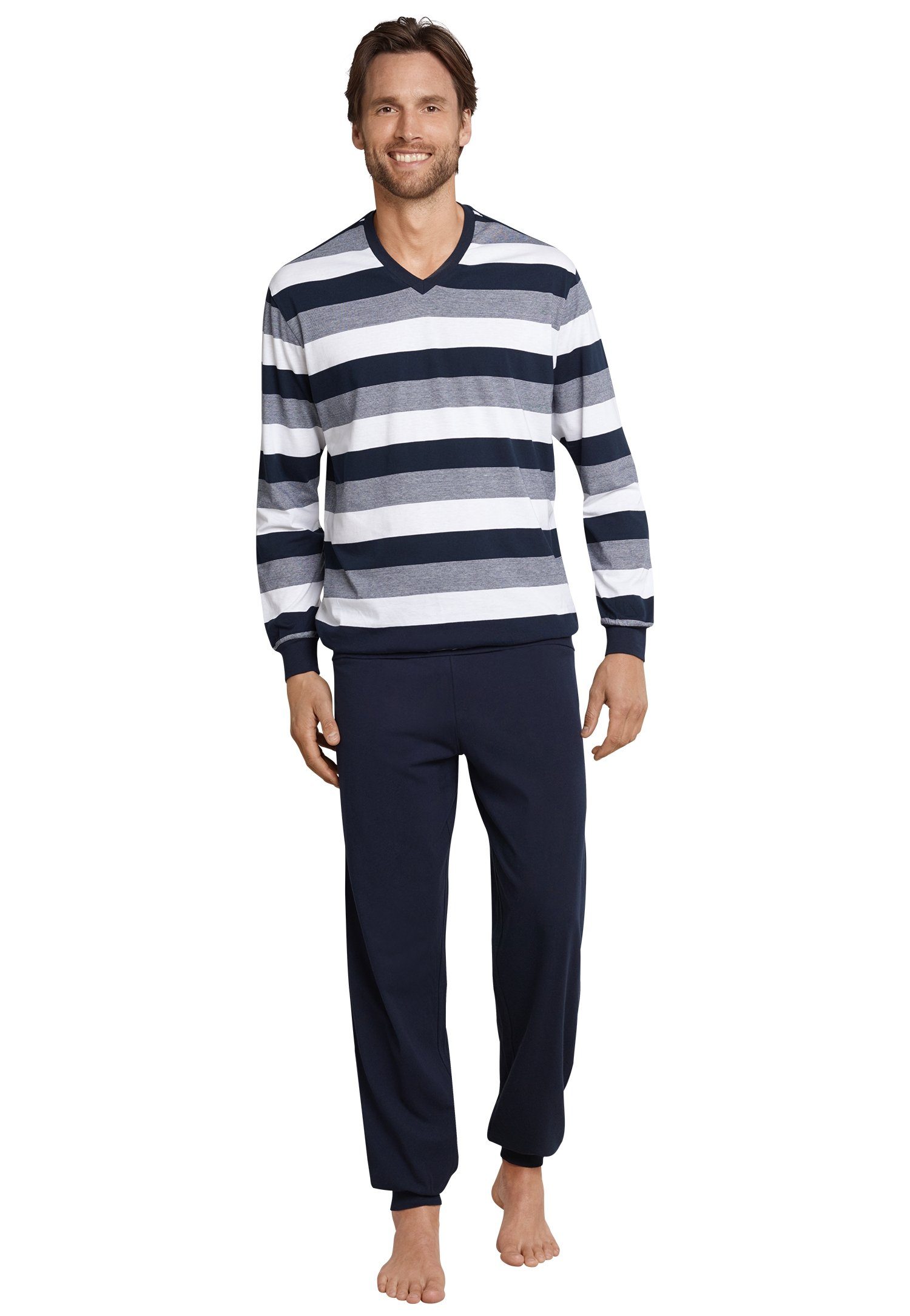 Schiesser Pyjama "Dark Sapphire" met blokringetjes (2-delig)