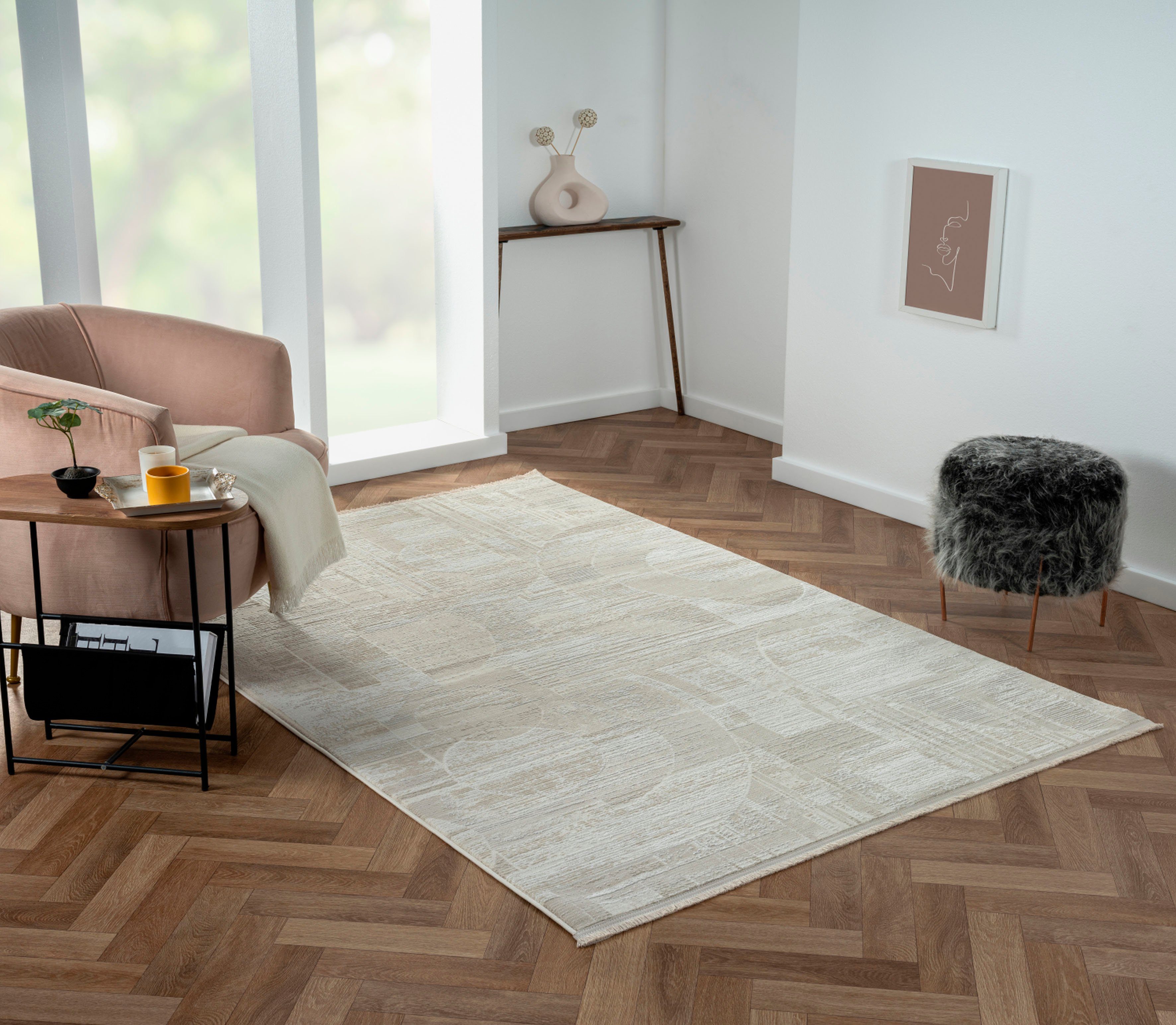 Myflair Möbel & Accessoires Vloerkleed My Circles Kortpolig, modern ontwerp, retro-stijl, met franjes, bijzonder zacht moderne vloerkleden maat 160