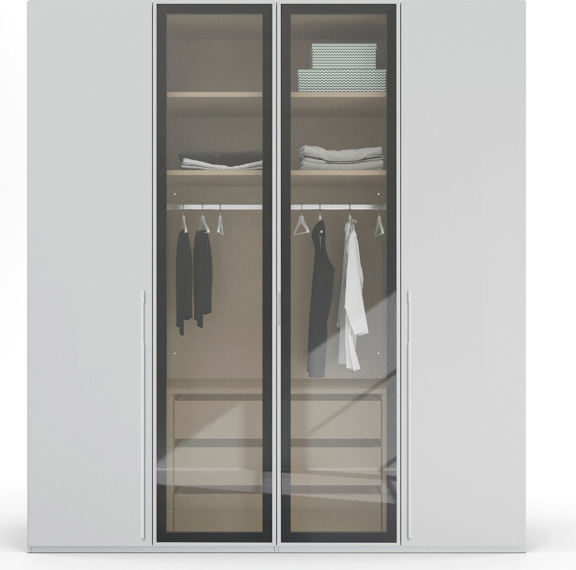 rauch Draaideurkast Kledingkast kast garderobe SKAT SHINE met hoogwaardige, transparant grijs glas inclusief uitgebreid toebehoren made in germany