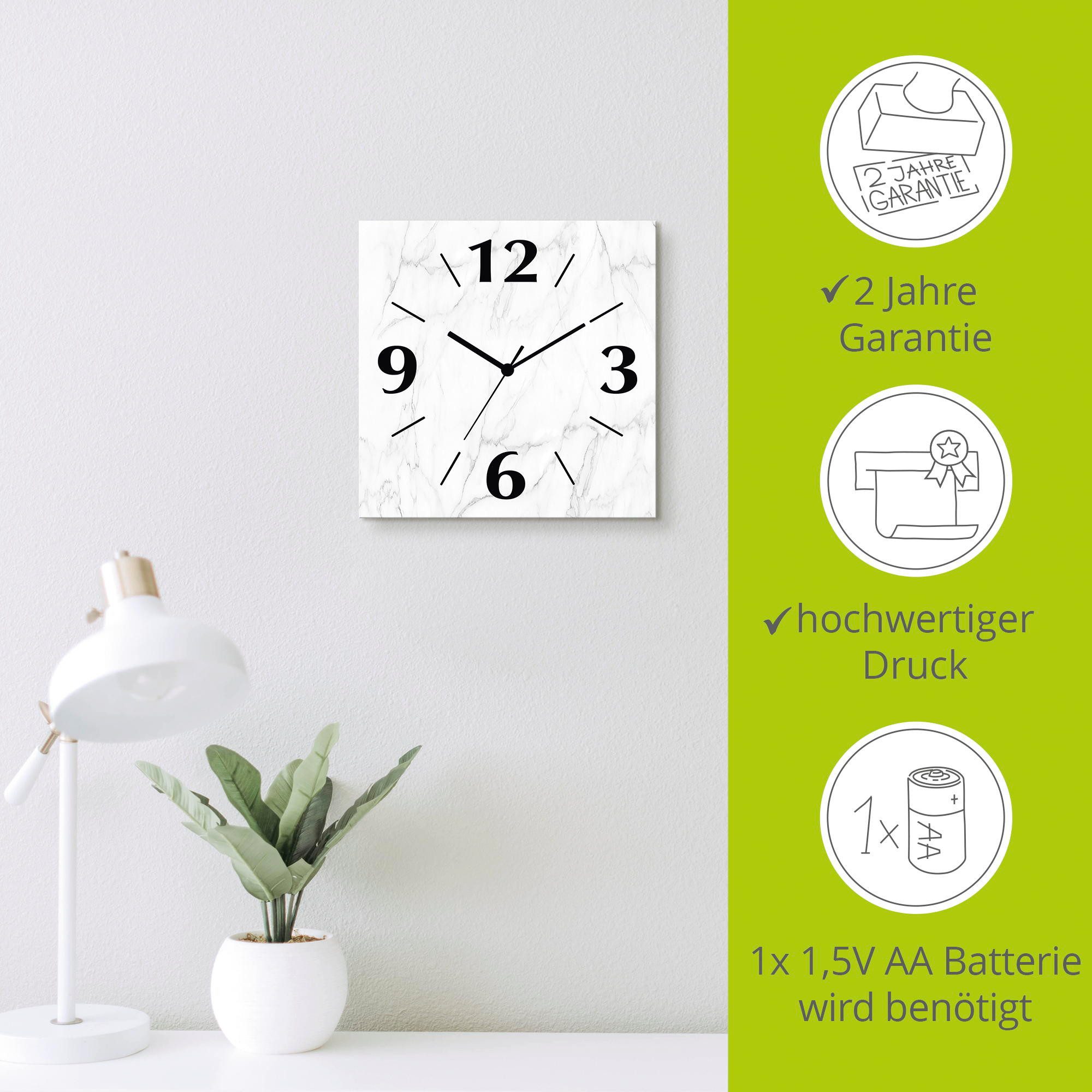 Artland Wandklok Witte marmer textuur optioneel verkrijgbaar met kwarts- of radiografisch uurwerk, geruisloos zonder tikkend geluid
