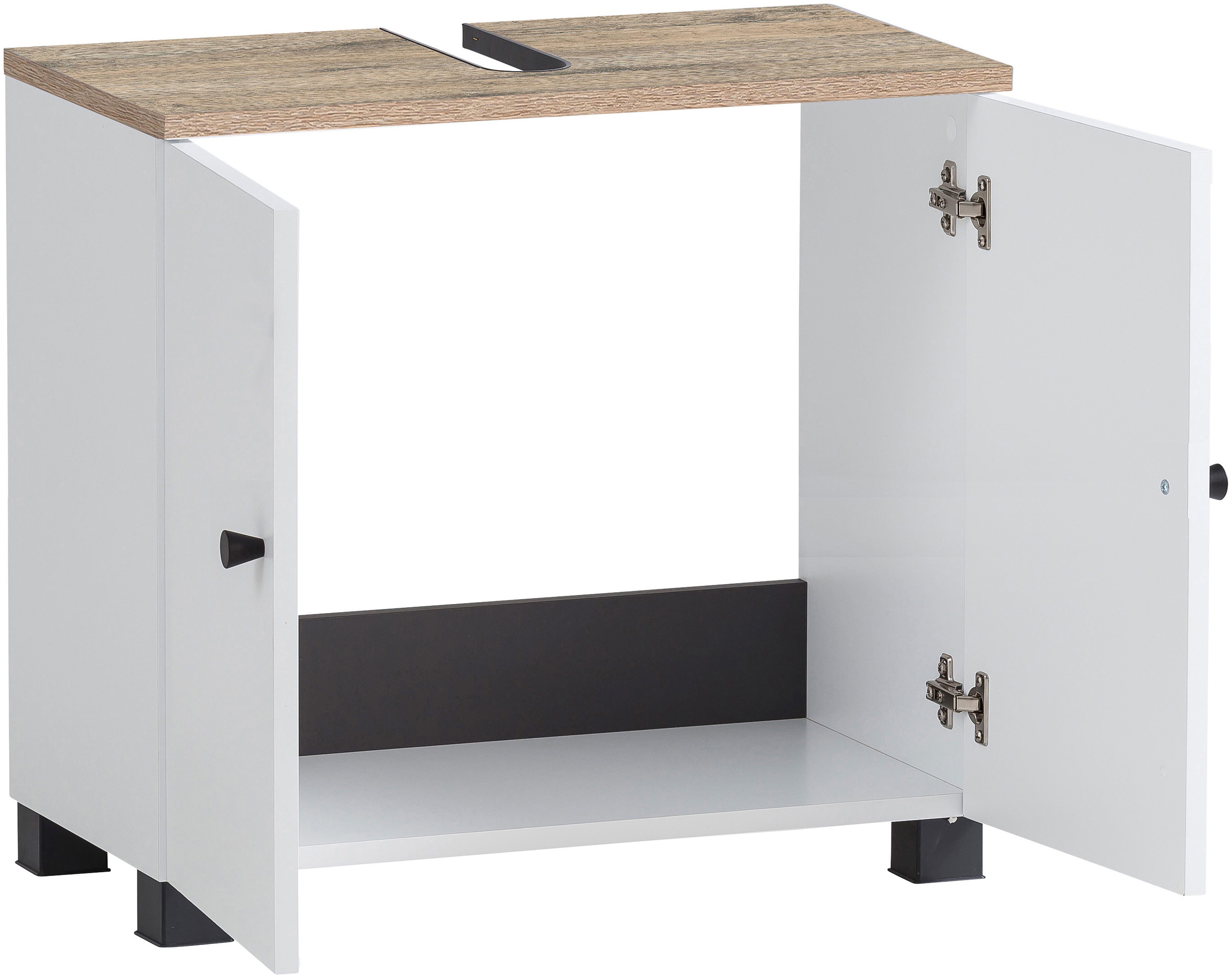 Schildmeyer Wastafelonderkast Balto, breedte 59 cm Bovenblad met voelbare houtstructuur en sifonuitsparing