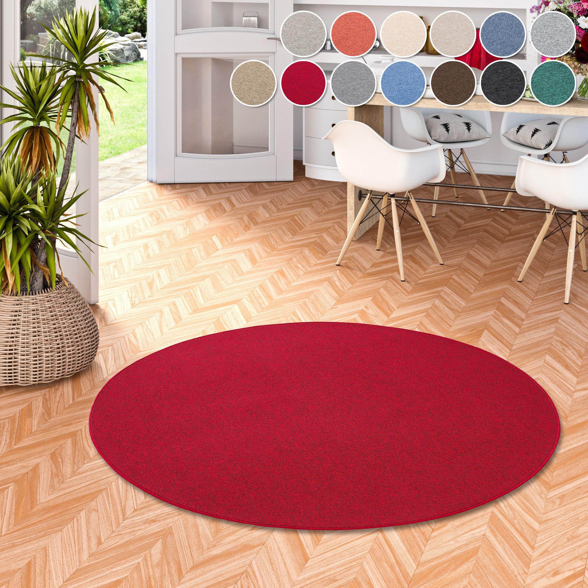 my home Vloerkleed Fortis Effen kleuren, lussen, geketteld, slijtvast, woonkamer moderne vloerkleden rood