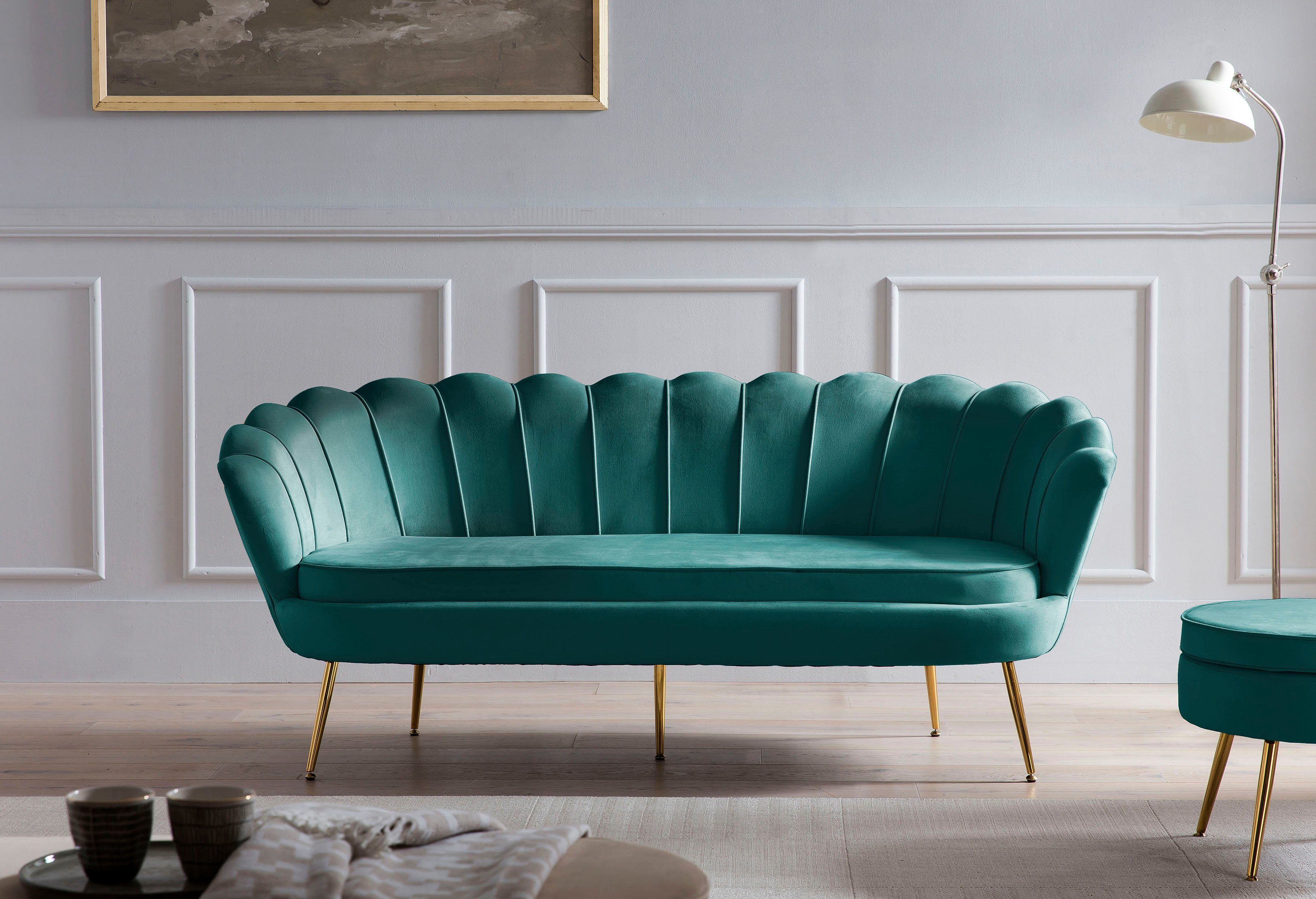 salesfever 3-zitsbank clam opvallend schelpdesign, breedte 180 cm groen
