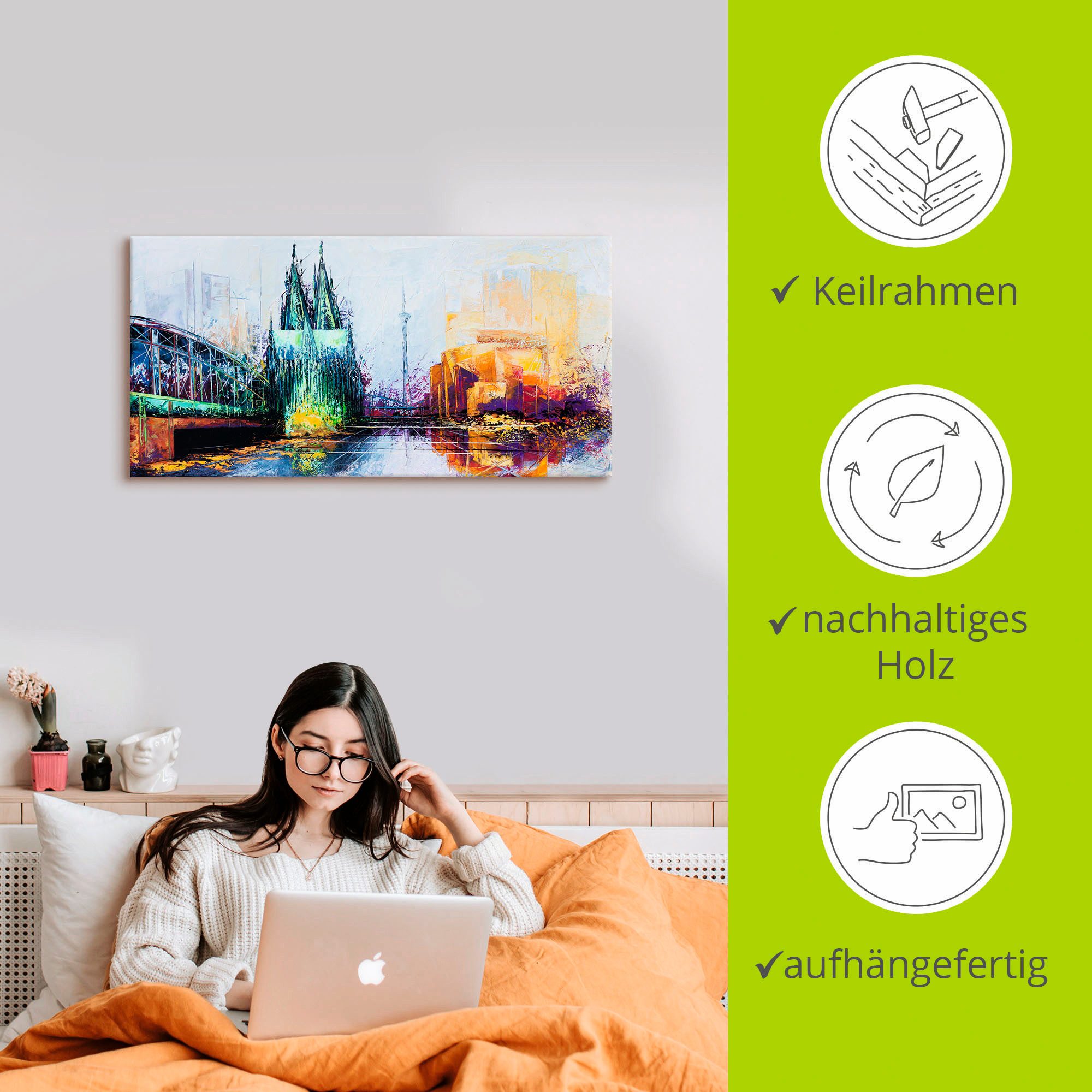 Artland Artprint Keulen Skyline als artprint op linnen, poster in verschillende formaten maten