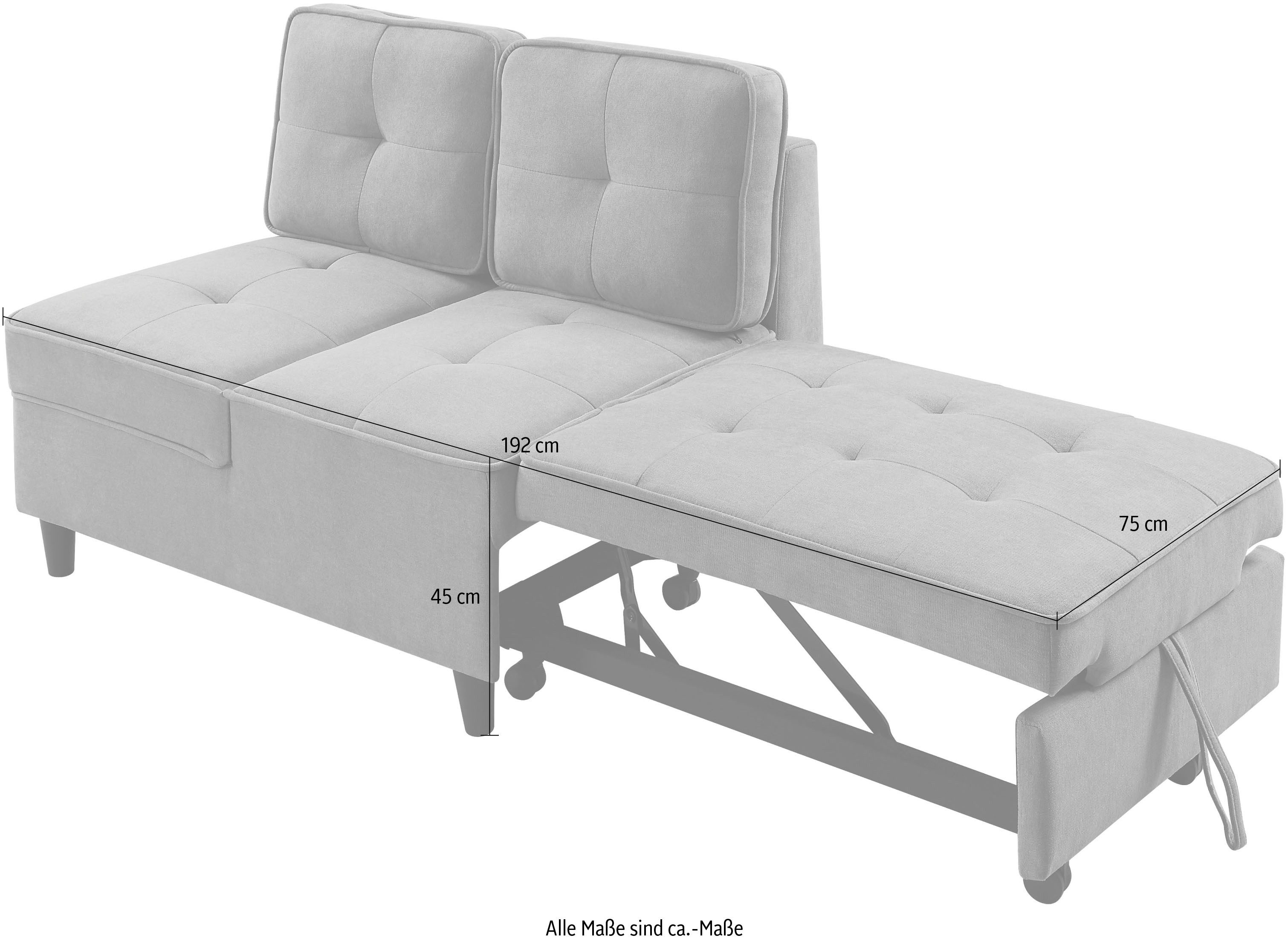 ATLANTIC home collection Slaapbank Freddy te veranderen in een loungestoel, relaxfauteuil en logeerbed, incl. kussen