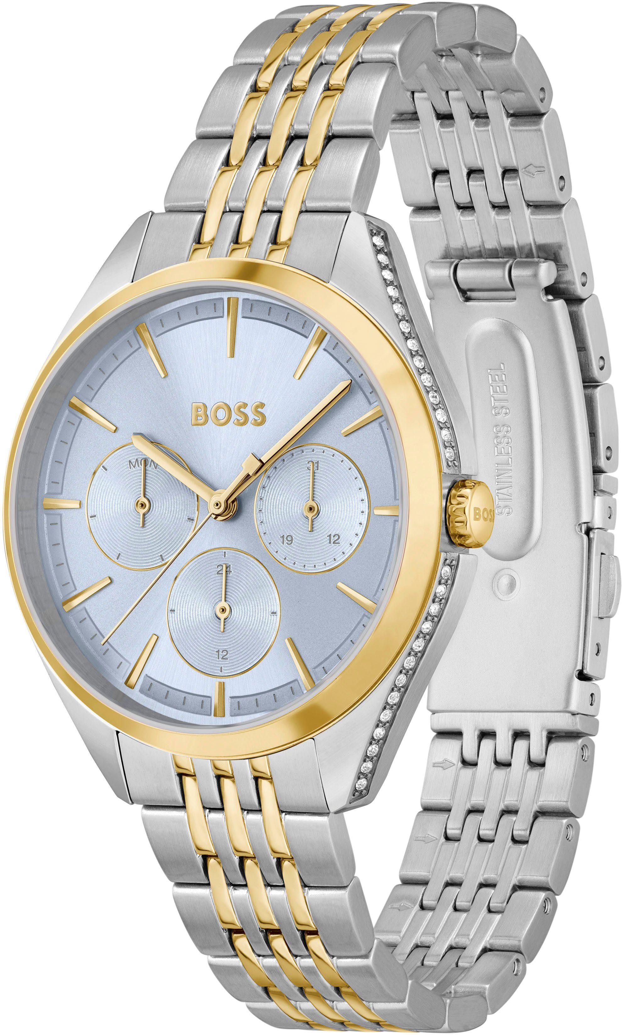 Boss Multifunctioneel horloge SAYA Quartz horloge, dameshorloge, armbanduhr, glaskristallen, roestvrijstalen band