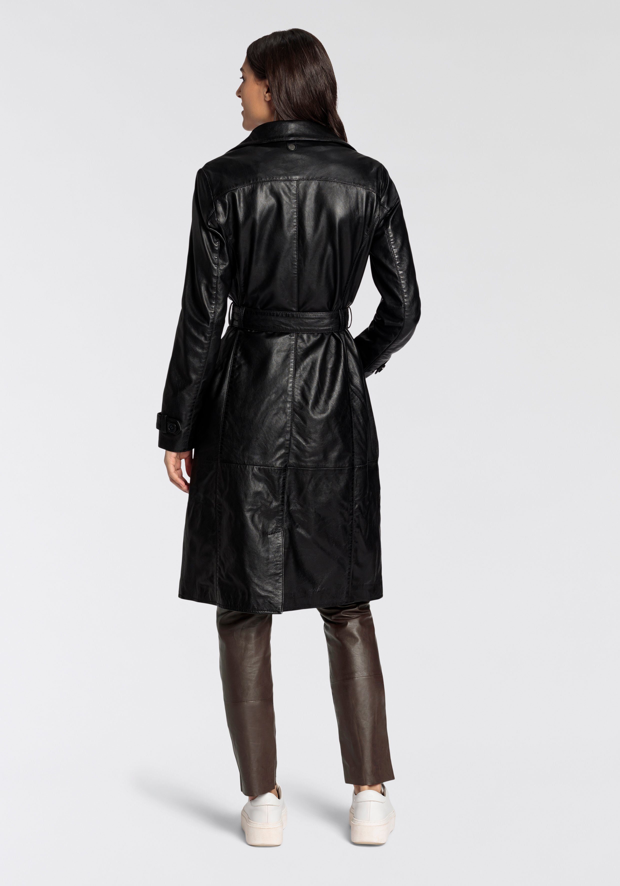 Mauritius Lange, leren jas GWTaruh OT elegante leren trenchcoat met bindceintuur (2-delig)
