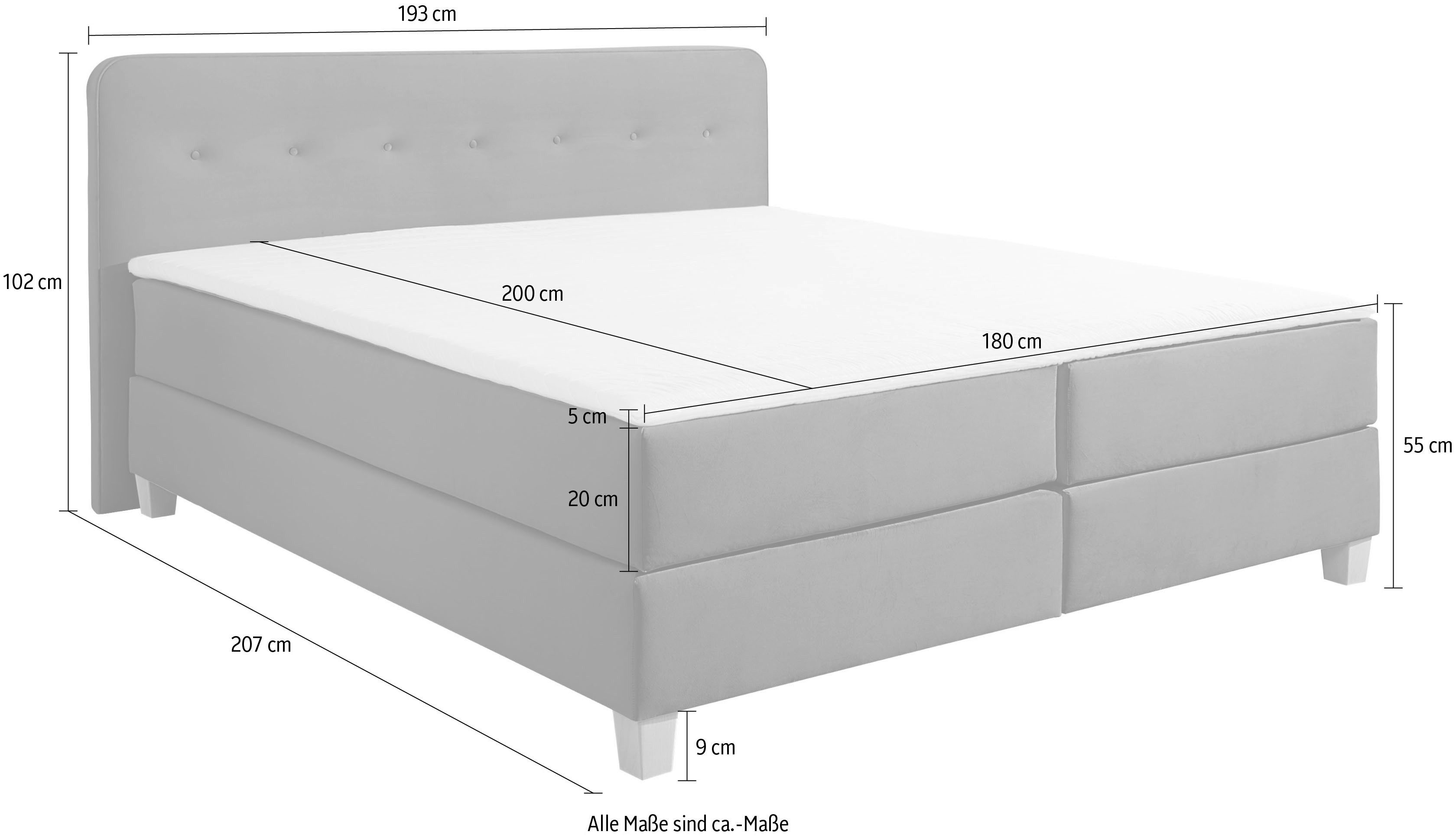 Home affaire Boxspring Fargo inclusief topper, in 3 soorten matrassen, in fluweel of structuurstof