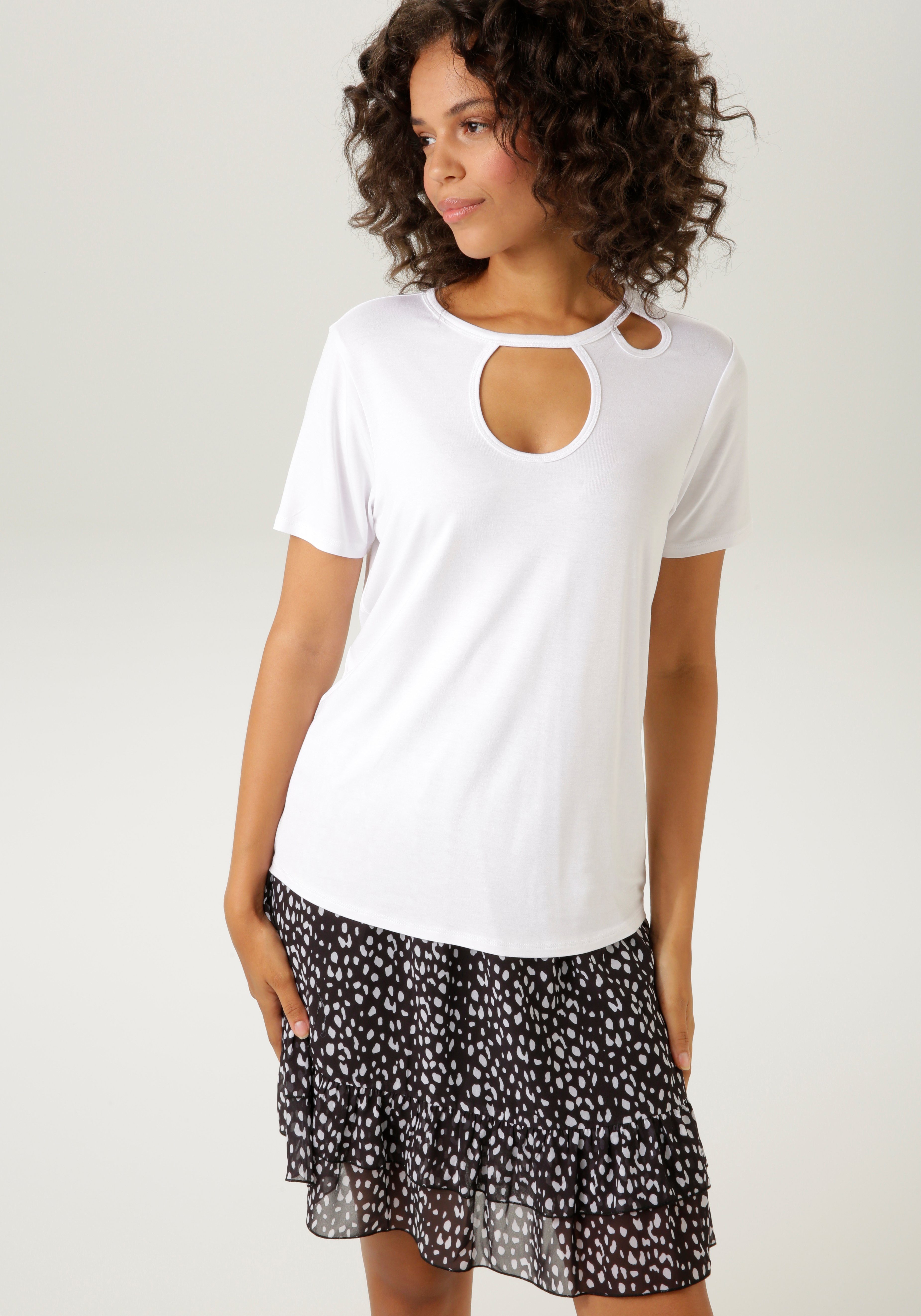 Aniston CASUAL T-shirt met trendy cut-outs aan de voorkant nieuwe collectie