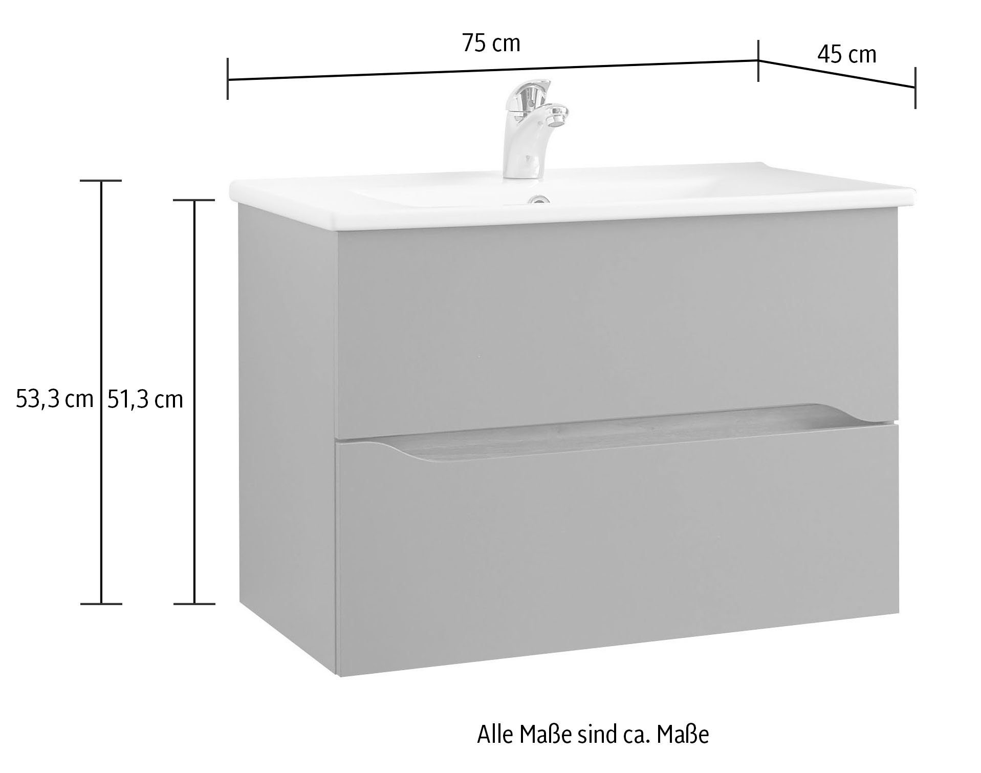 Saphir Badkamerserie Quickset 3-delig, keramische wastafel en LED spiegelkast met halfhoge kast, 2 deuren, 1 nis, 2 laden, inclusief deurdemper (5-delig)