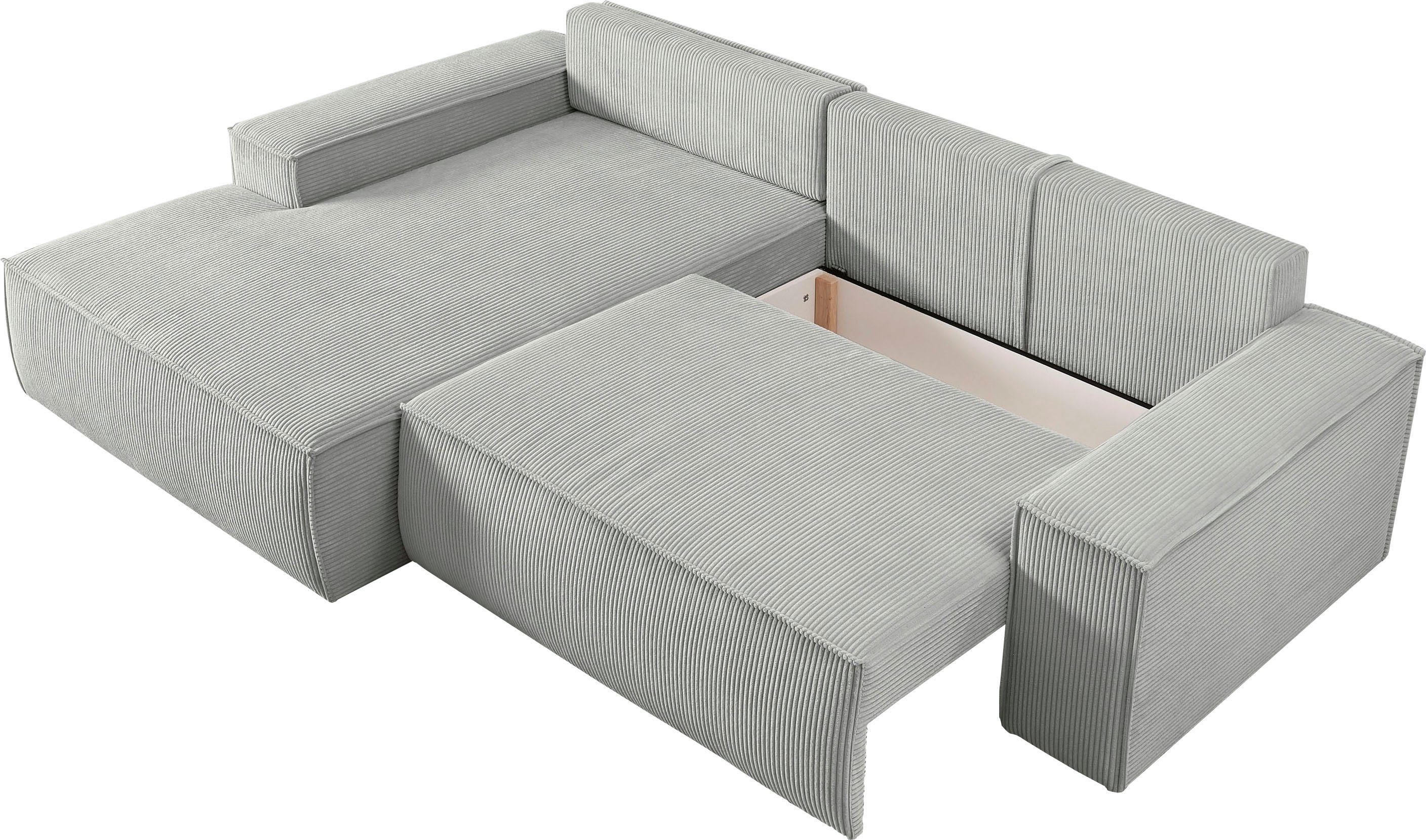 Home affaire Hoekbank SHERWOOD bedbank 267 cm, L-model, Slaapfunctie met bedlade (210x136 cm), cord, vintage, fluweel