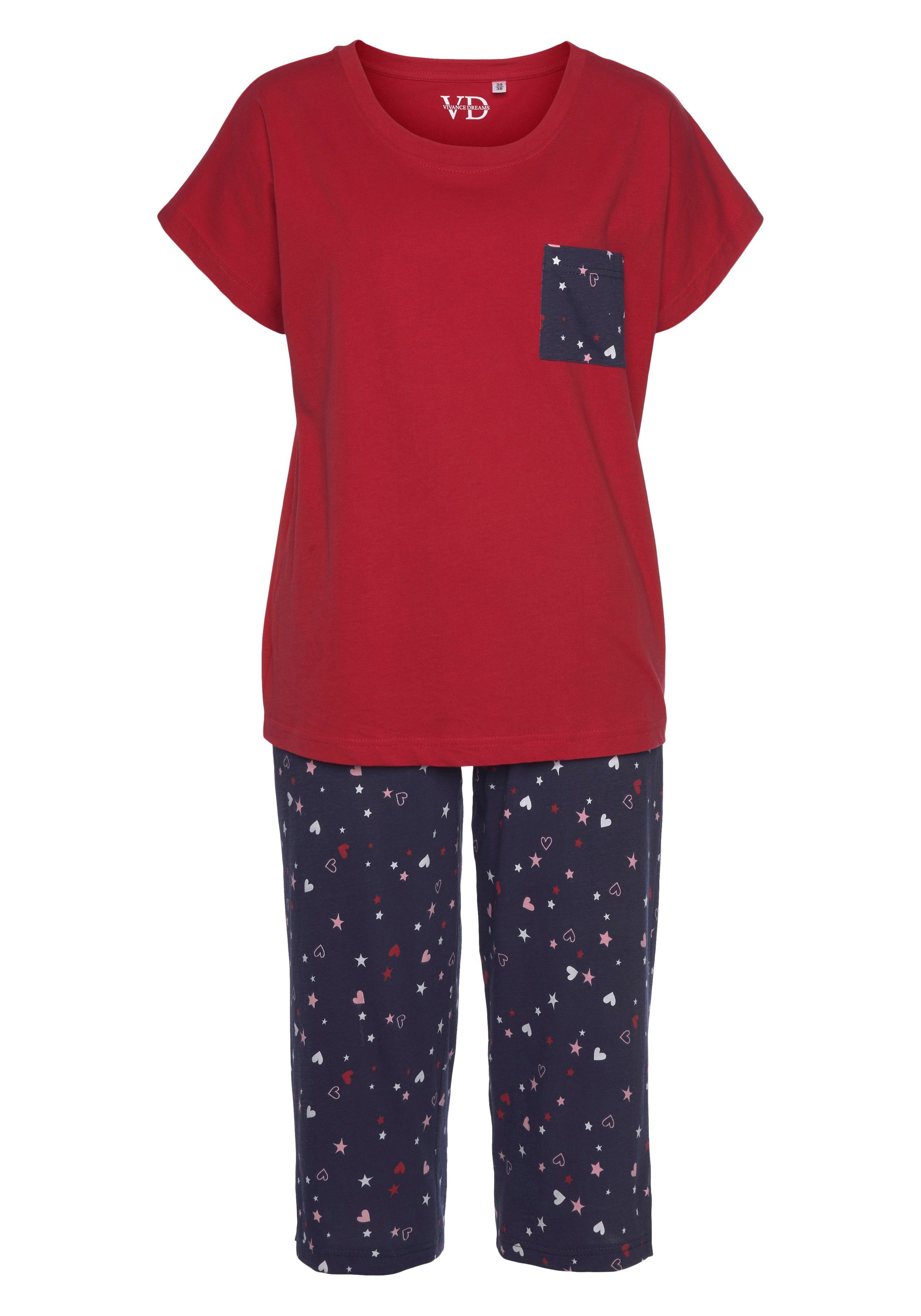 Vivance Dreams Capripyjama met schattige hart-sterrenprint (2-delig, 1 stuk)