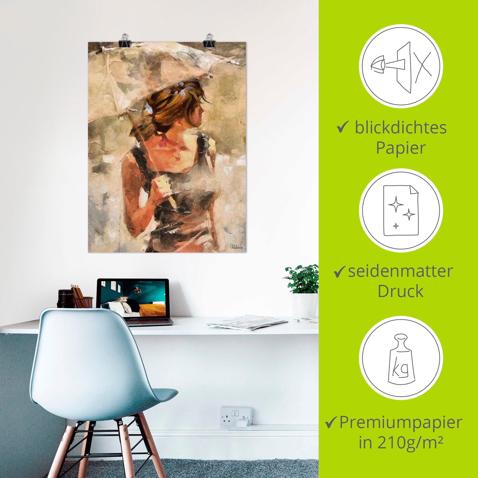 Artland Artprint Dame met paraplu als artprint op linnen, poster in verschillende formaten maten
