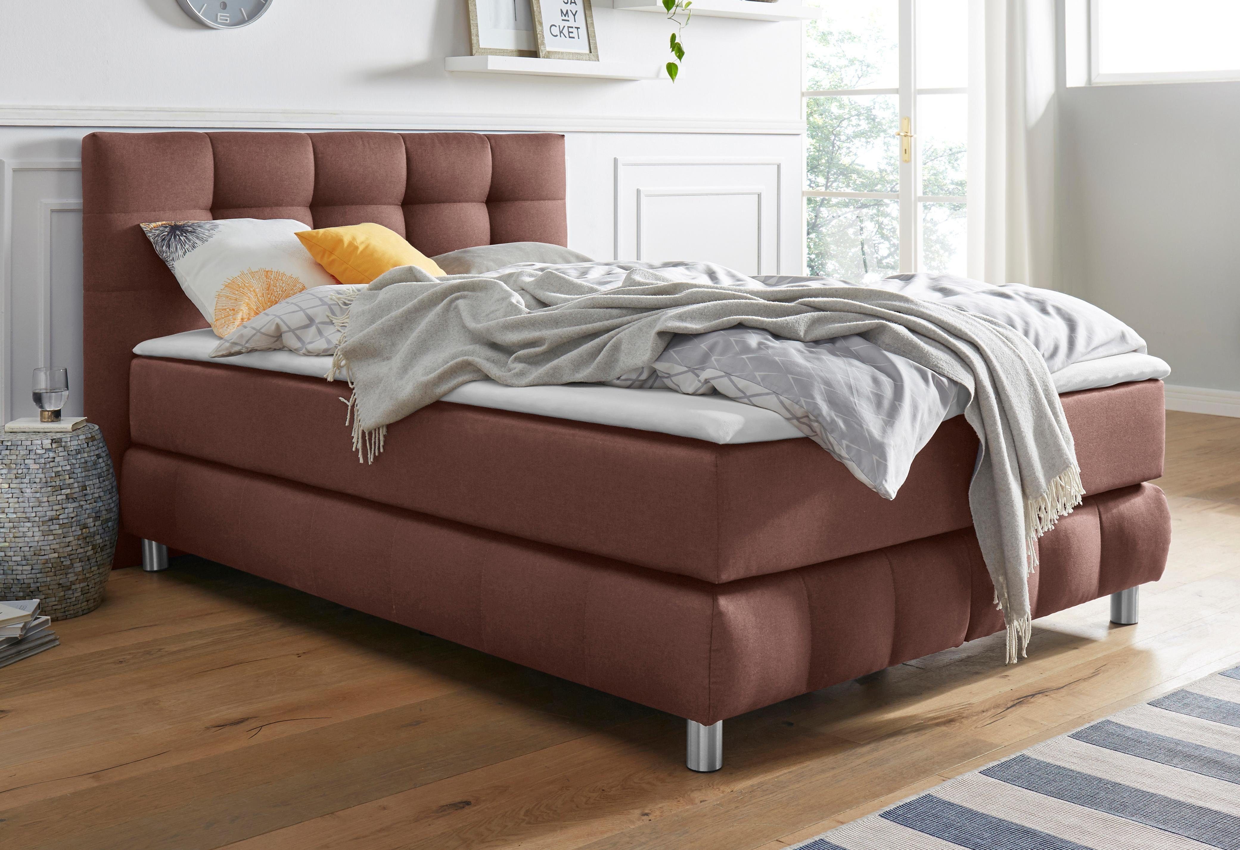 andas Boxspring Salo XXL in fluwelige look of structuurstof, 6 breedten in extra lang 220 cm, 4 hardheden boxsprings bruin