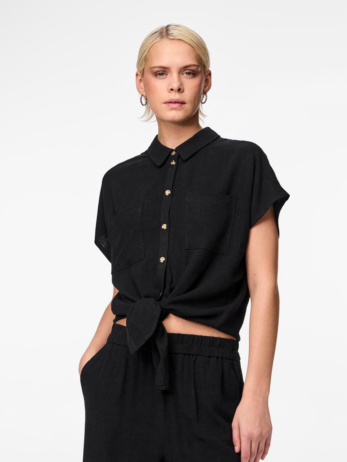 pieces Blouse met korte mouwen PCVINSTY SS LINEN TIE SHIRT NOOS
