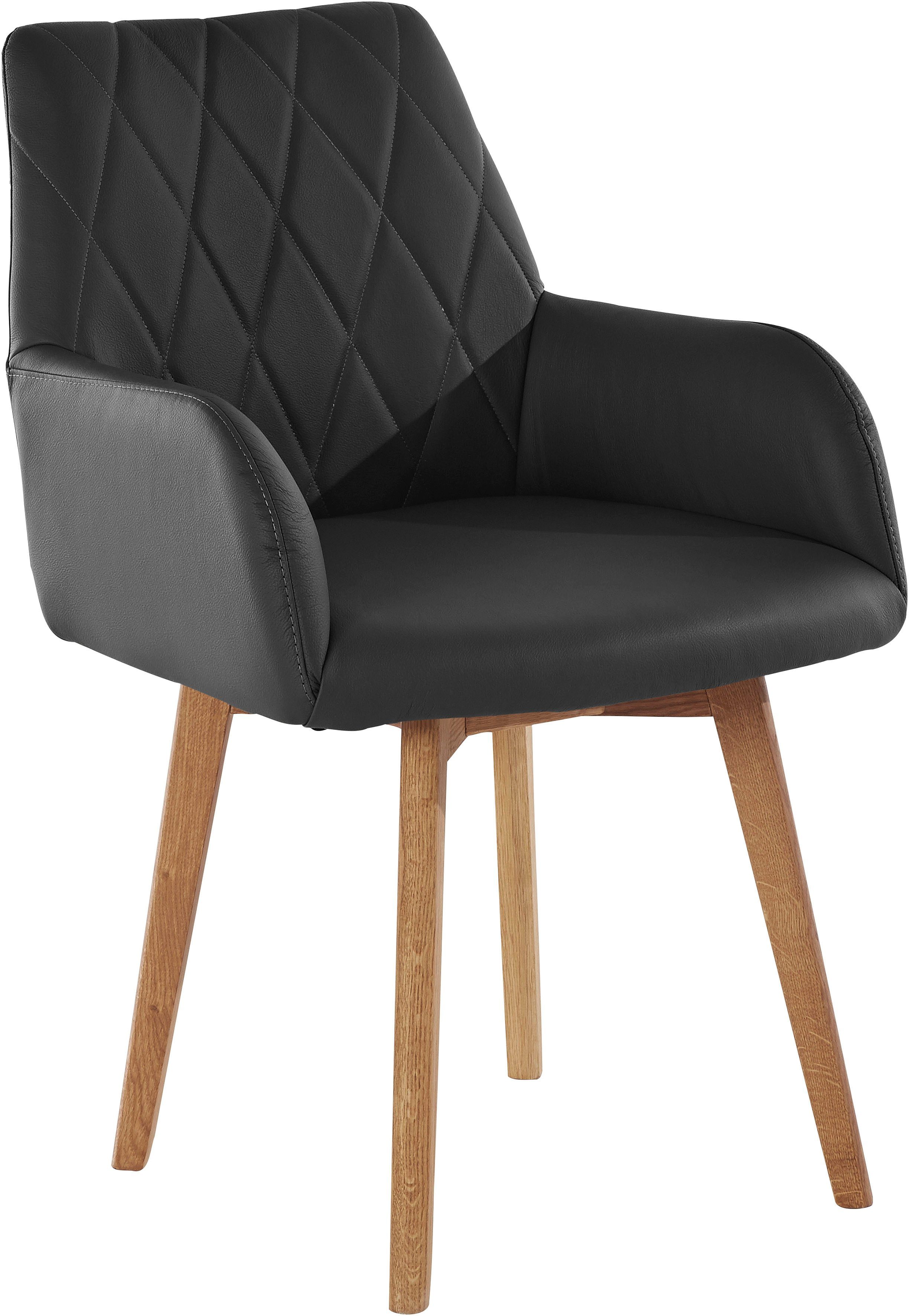 Home affaire Eetkamerstoel Brest Fauteuil in leer of microvezel, geolied massief eiken frame (2 stuks)