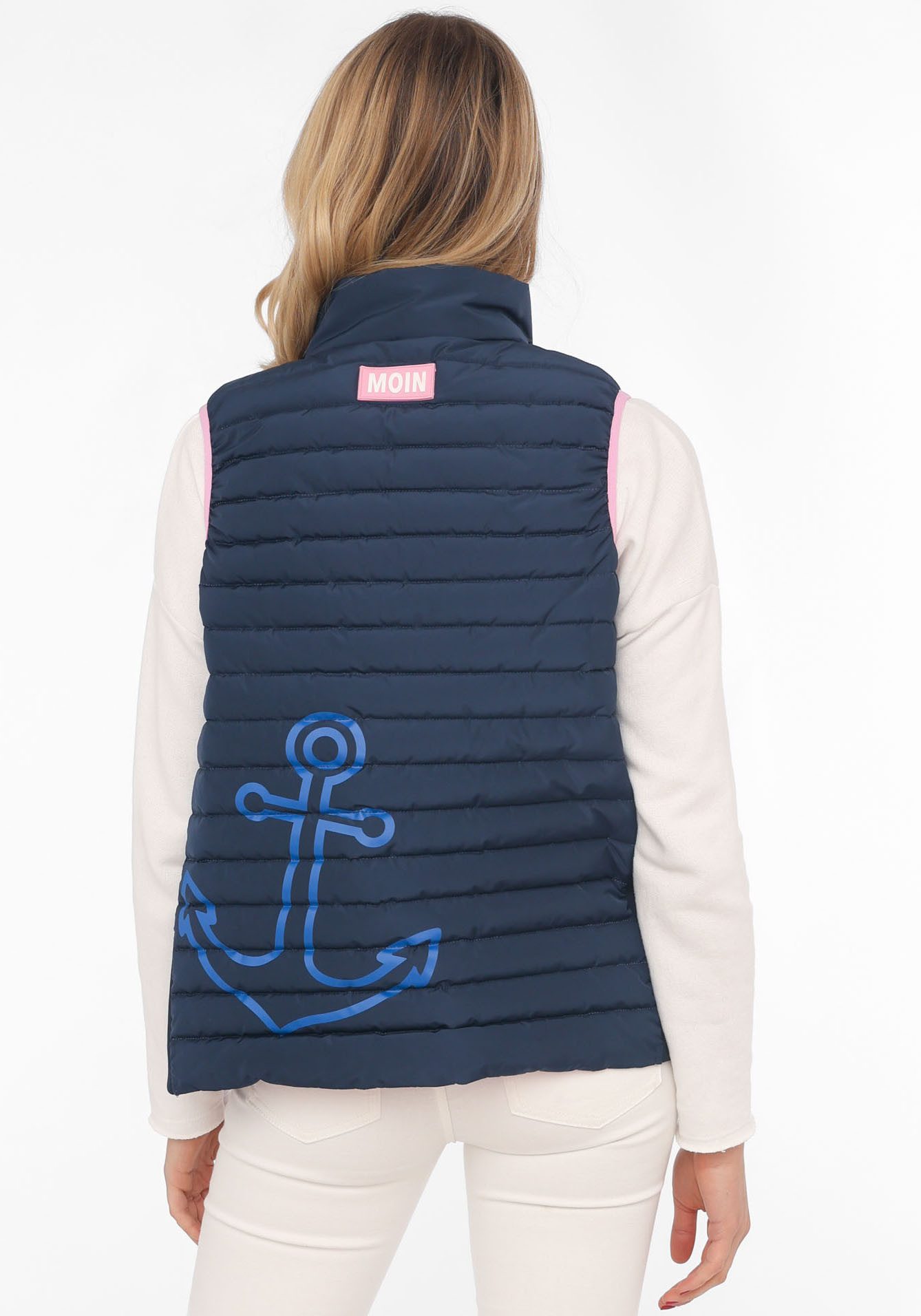 Zwillingsherz Bodywarmer met anker motief, staande kraag en contrasterende ritsen