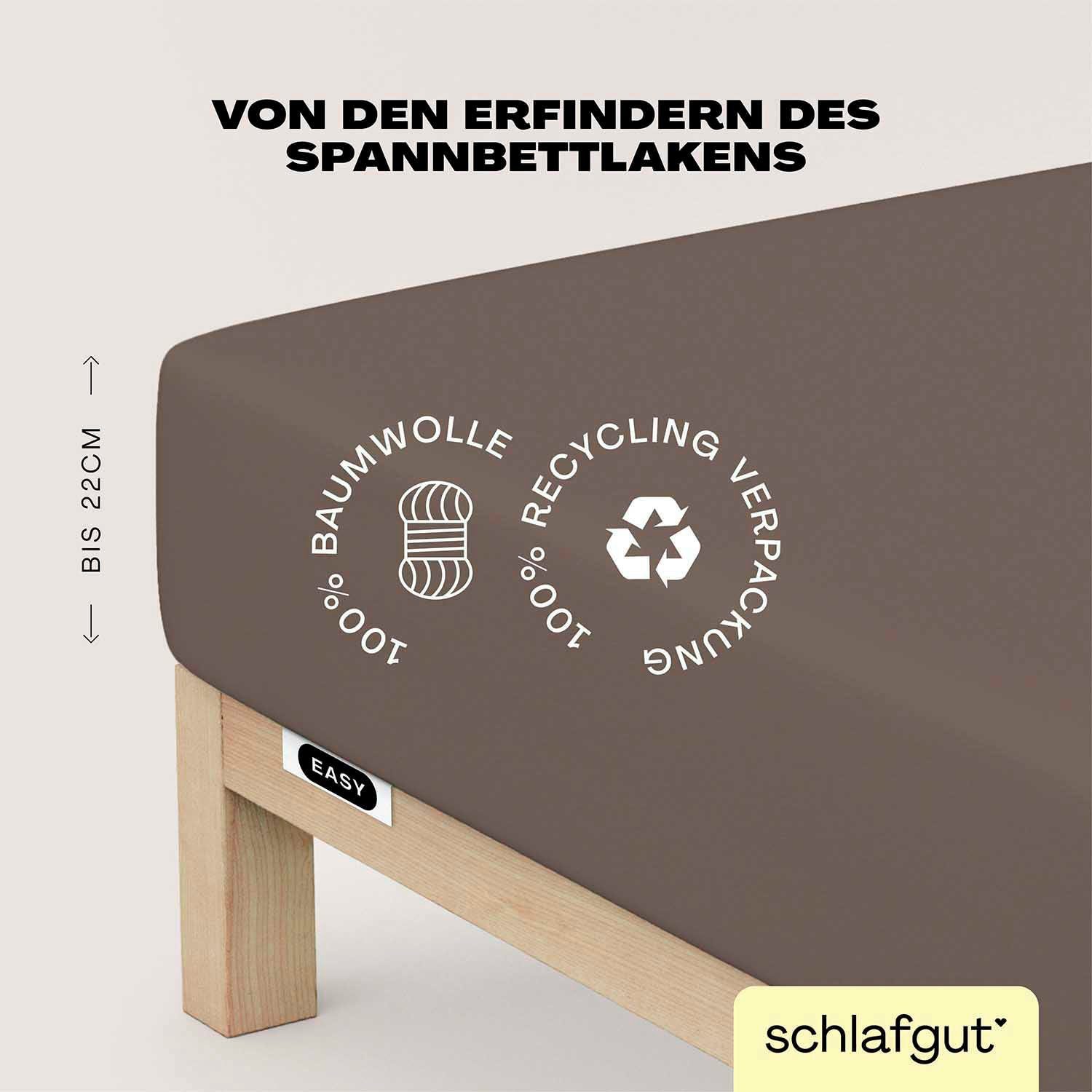 Schlafgut Hoeslaken EASY van 100% katoen, zacht & absorberend, merk-beddengoed voor matrassen tot 22 cm hoogte, in 90x200, 140x200 of 180x200 cm (1