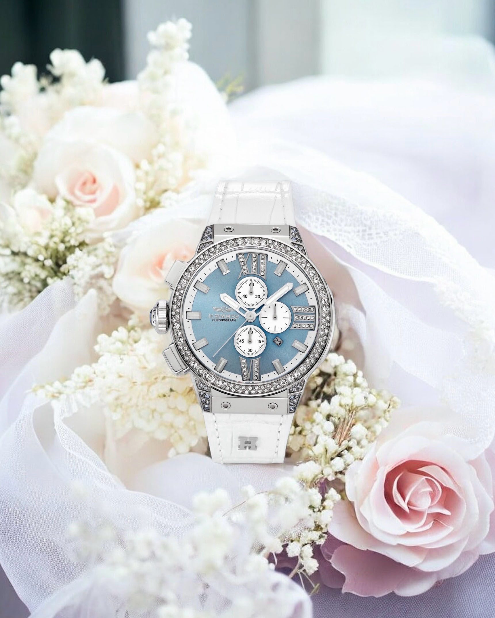 HAEMMER GERMANY Chronograaf EMINENT Quartzhorloge, dameshorloge, datum, stopwatchfunctie, saffierglas, leren band