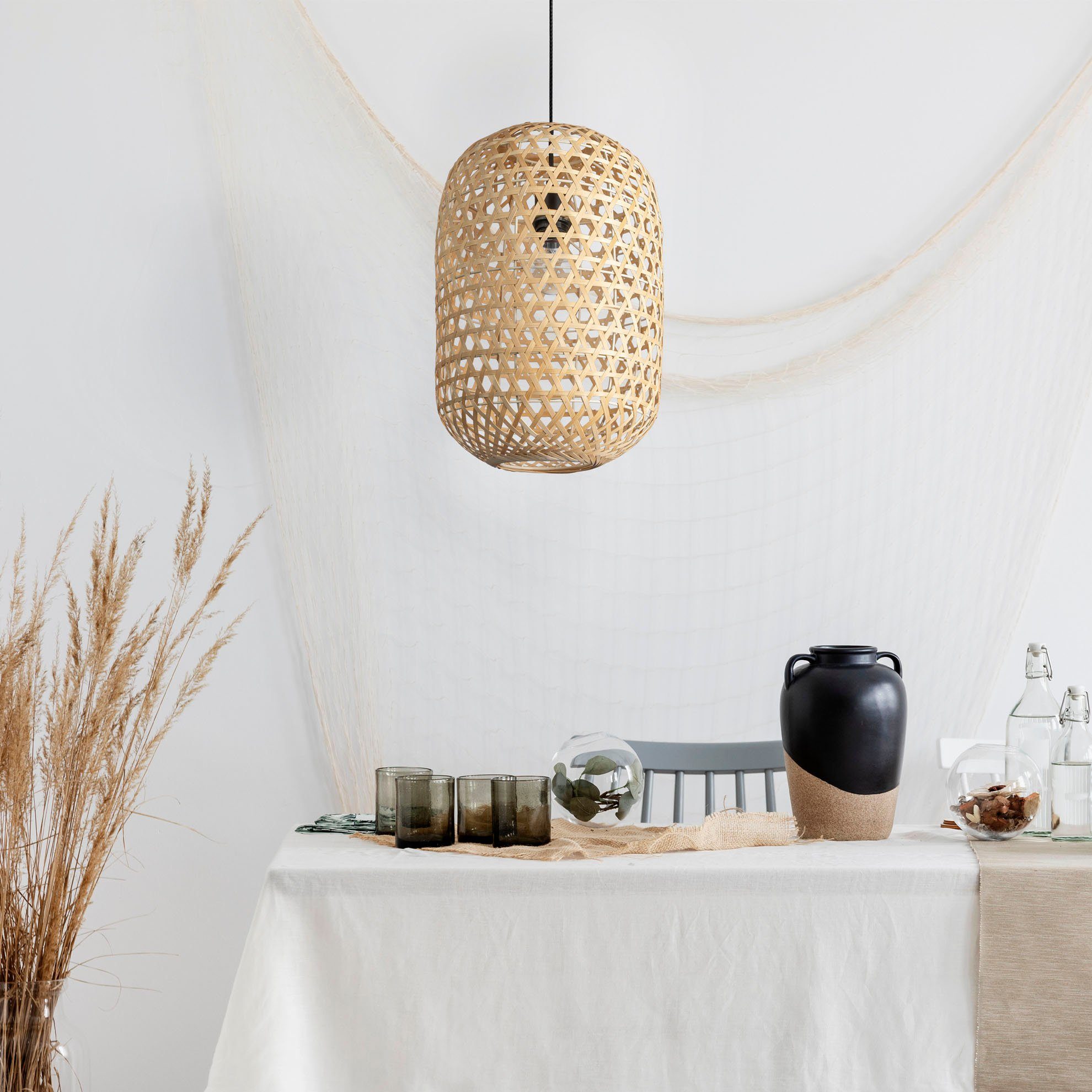 Paco Home Hanglamp PUNU Bamboe pendellamp Boho plafondlamp korf hangend rustiek E27 natuur