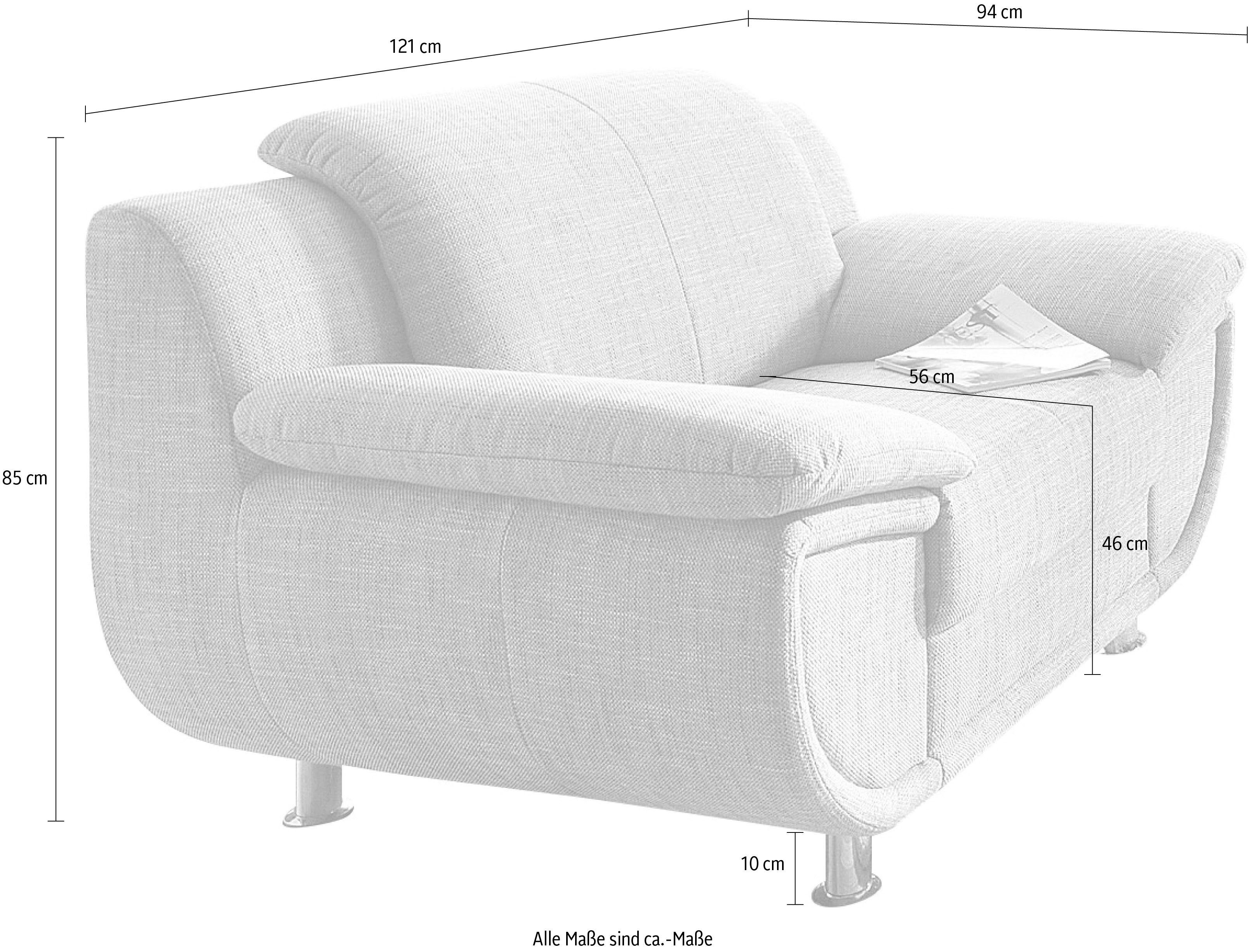 TRENDMANUFAKTUR Fauteuil Rondo, breedte 121 cm, brede armleuningen, chromen poten