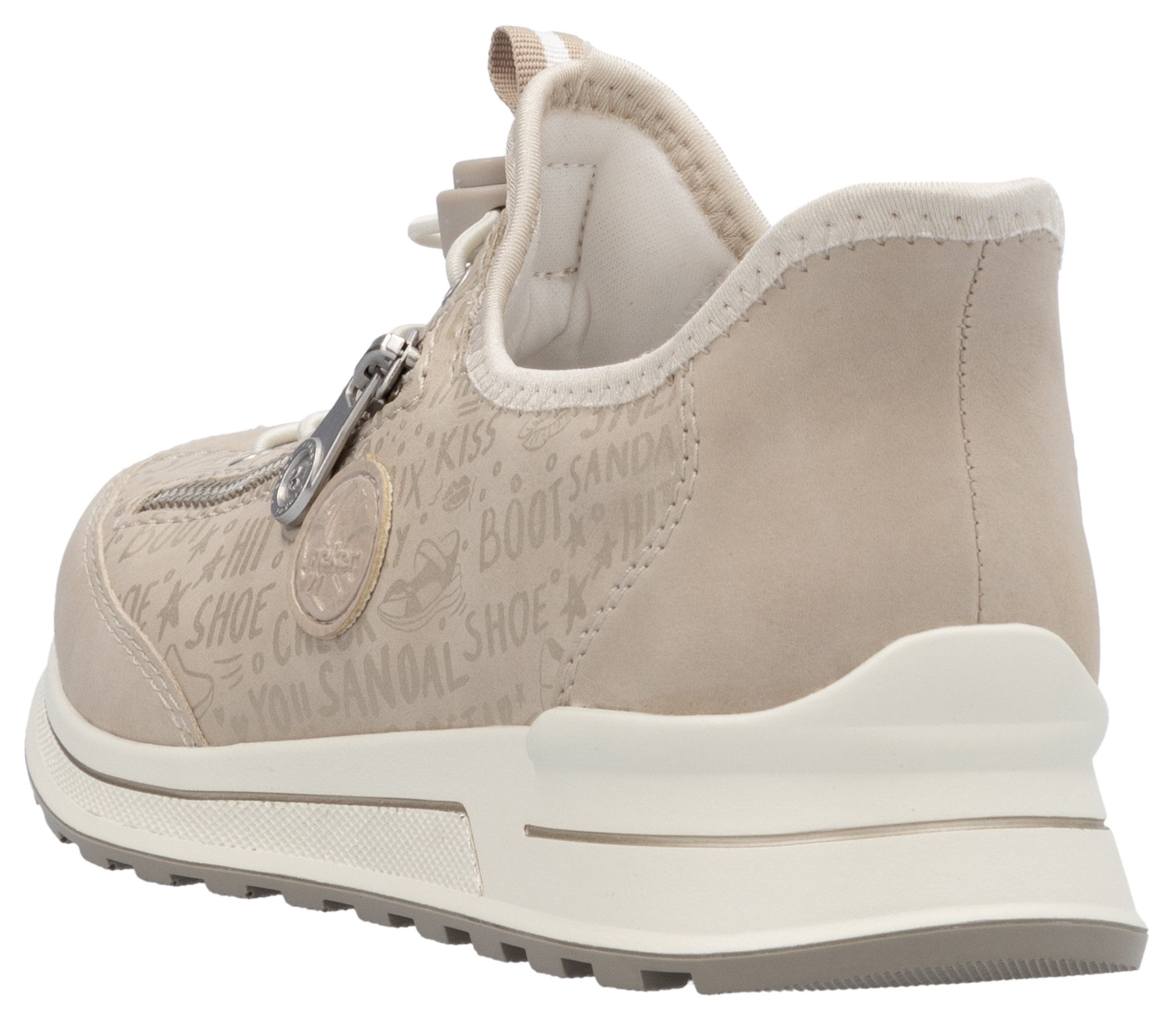 Rieker Slip-on sneakers , instapschoen, vrijetijdsschoen, lage schoen met lettering-print