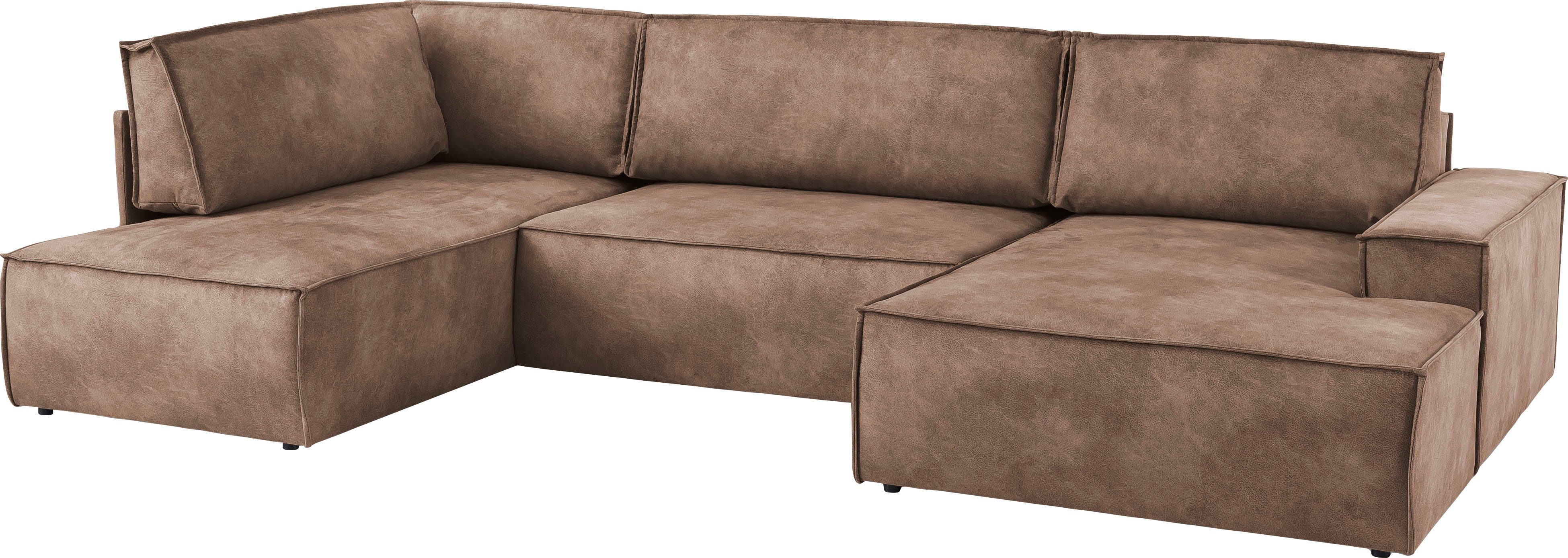 Home affaire Zithoek SHERWOOD 329 cm, U-vorm, slaapbank, Slaapfunctie met bedkist (194x139 cm), cord, vintage, fluweel